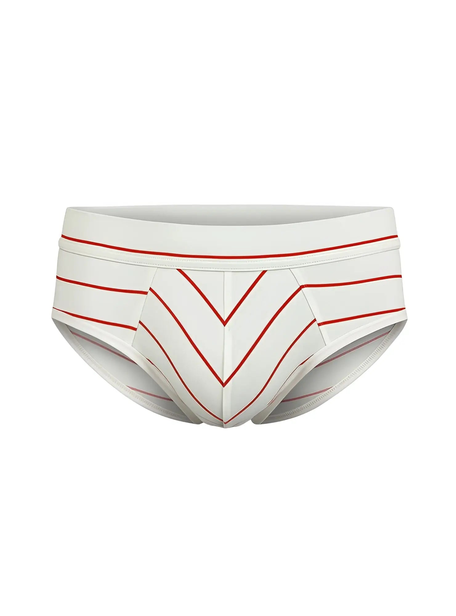 White cotton briefs with bold red chevron stripes and horizontal lines from assorted 4 pieces pack