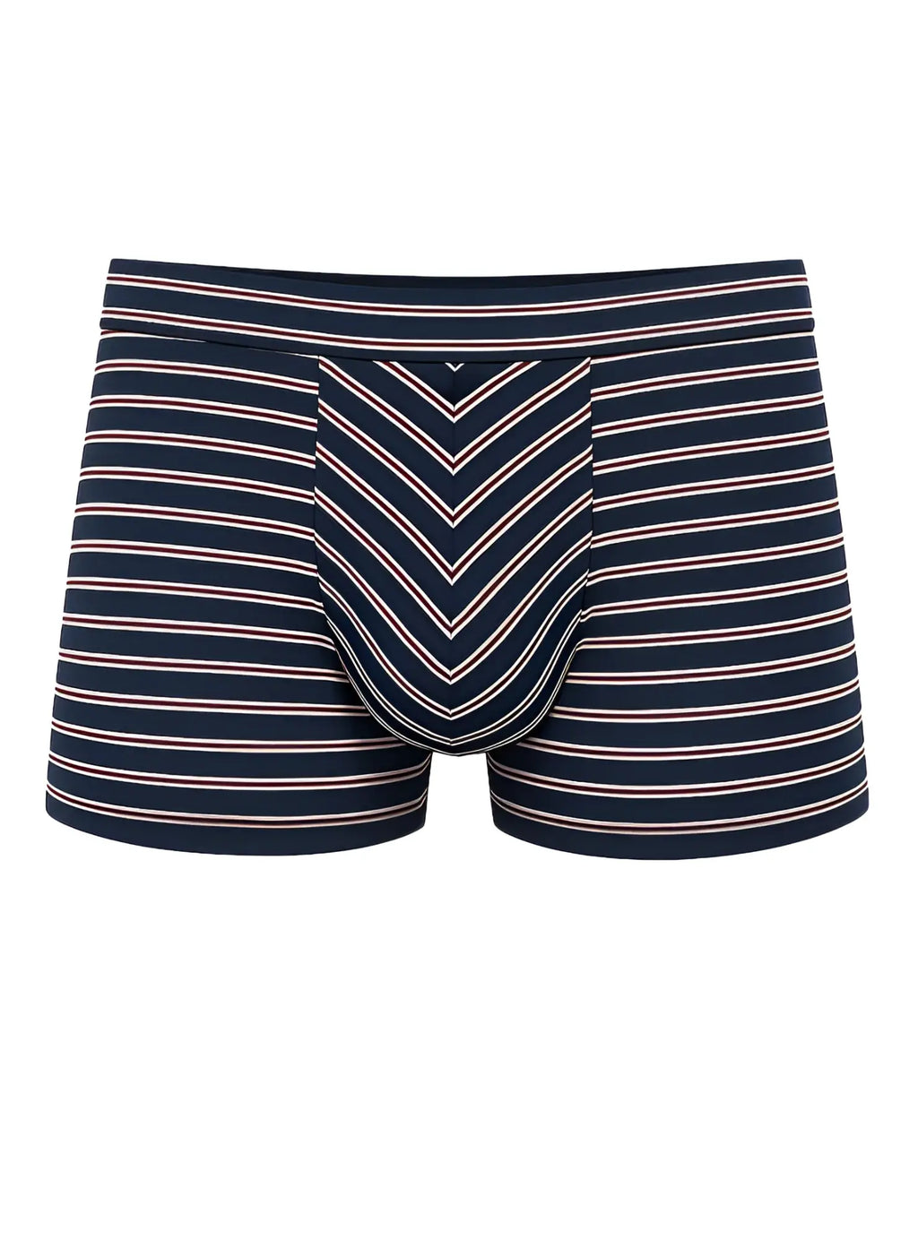 Navy blue and light pink striped men’s cotton boxer briefs with a chevron pattern from assorted 4 pieces pack