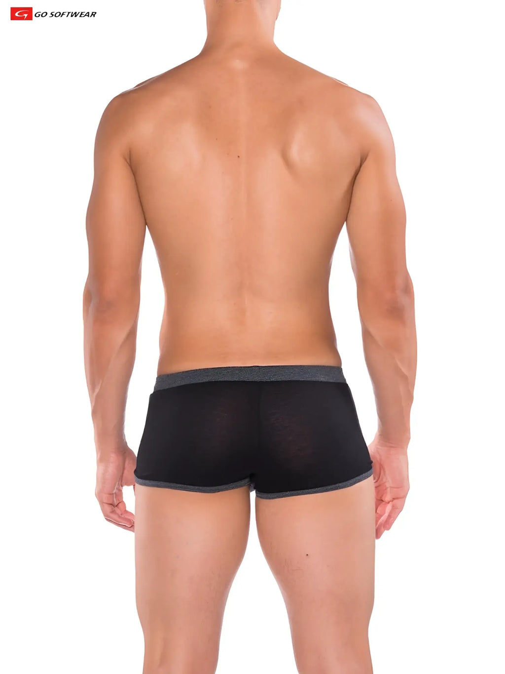 B2E retro short black mesh briefs with gray trim designed for breathable and stylish underwear wear