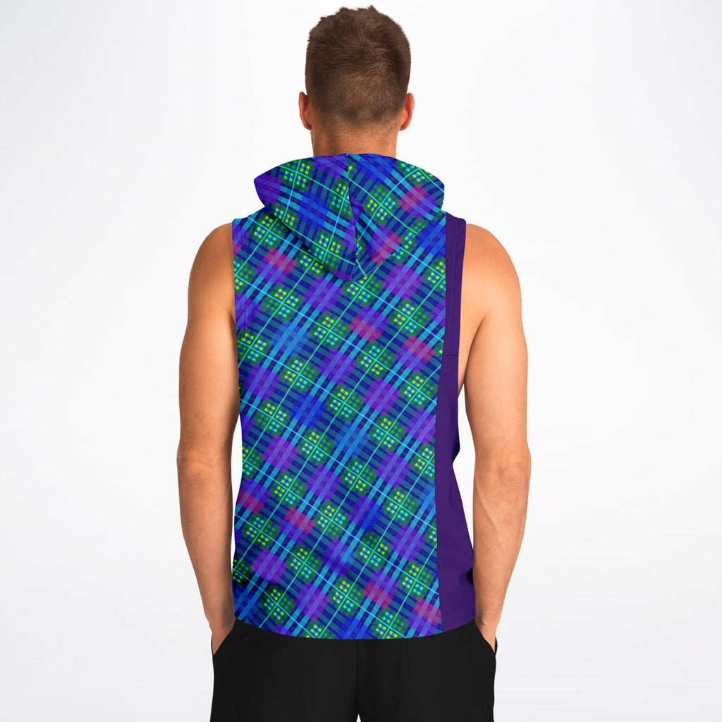 Maris Equi Blue Tartan Men's Drop Armhole Cotton Blend Hoodie