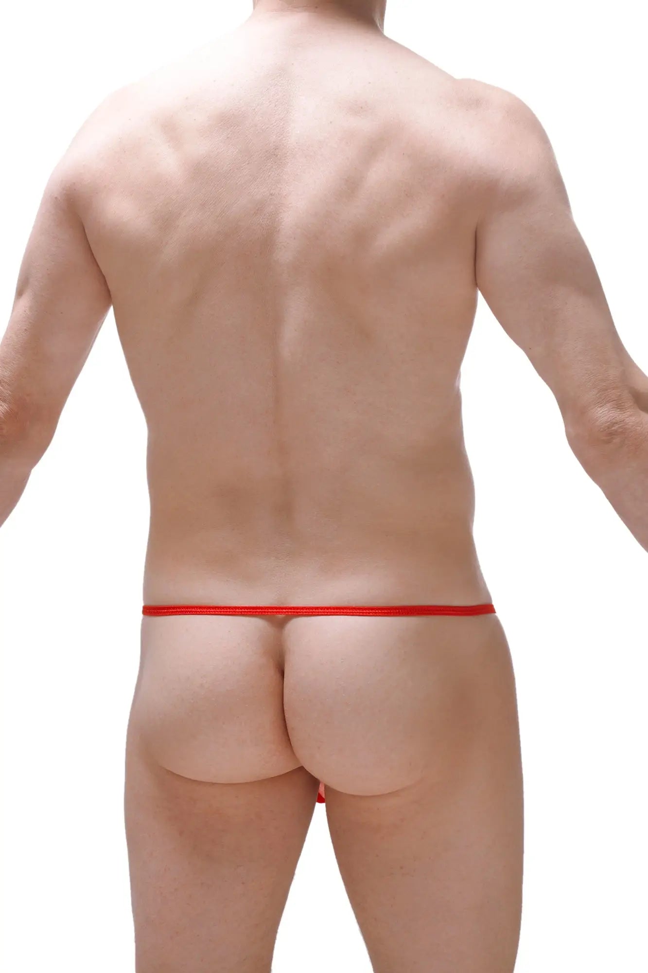 Red ball-lifter thong with a thin smooth elastic band designed for comfortable support and lift