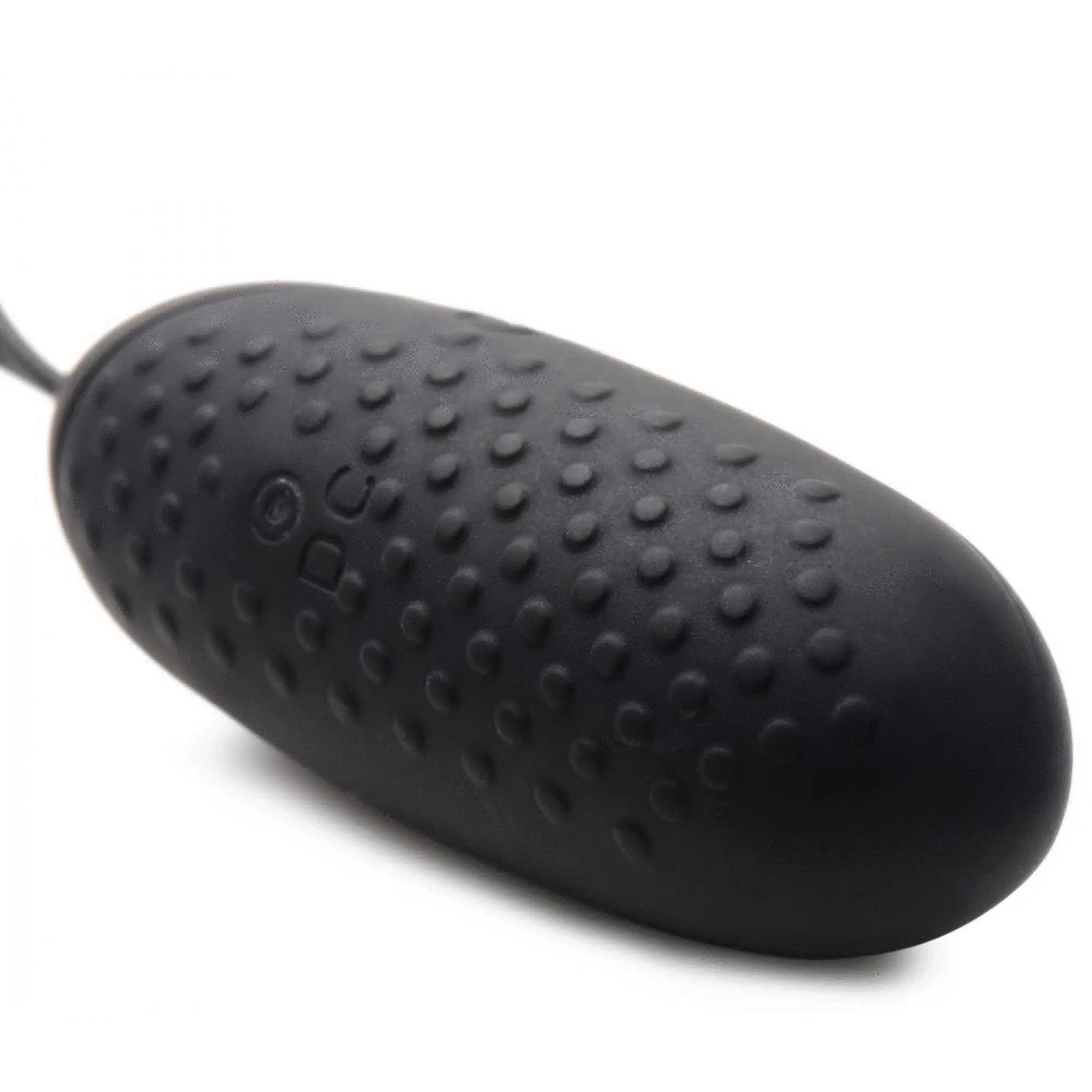 Bang 28X black nubbed silicone vibrating egg with a cord, shown against a white background.