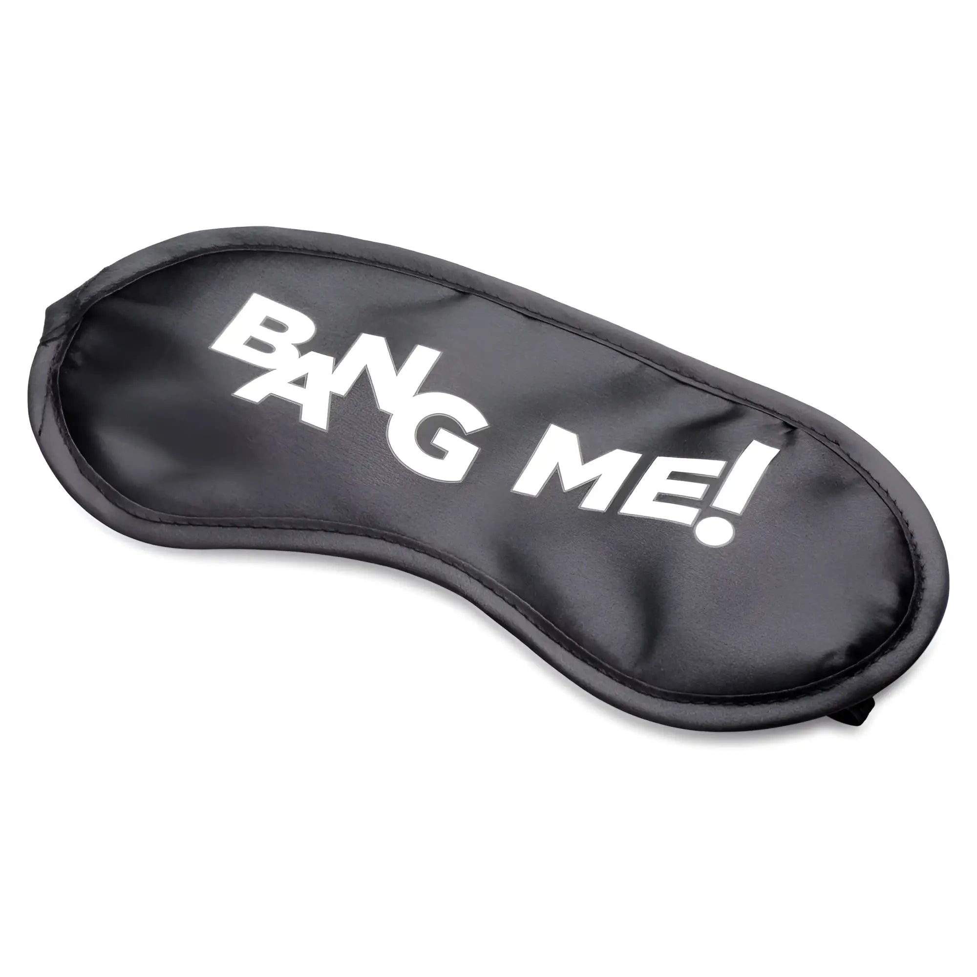 Black sleep mask with the text "BANG ME!" in white, included in the Bang Backdoor Adventure 3-Piece Butt Plug Kit.