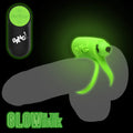Bang glow-in-the-dark silicone vibrating cock ring in bright green, shown with its matching remote control.