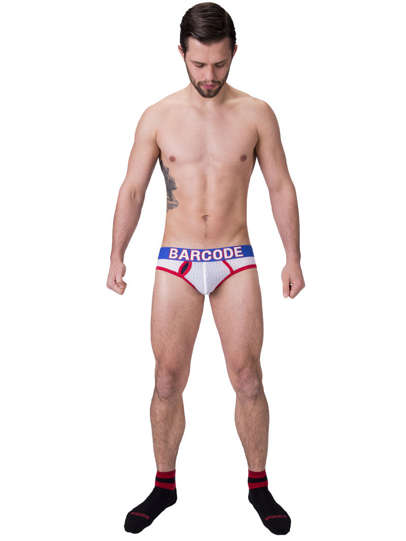 Barcode Berlin Twenty 9 Mesh Brief Unterhose weiß/blau/rot 91171-230 Größe M