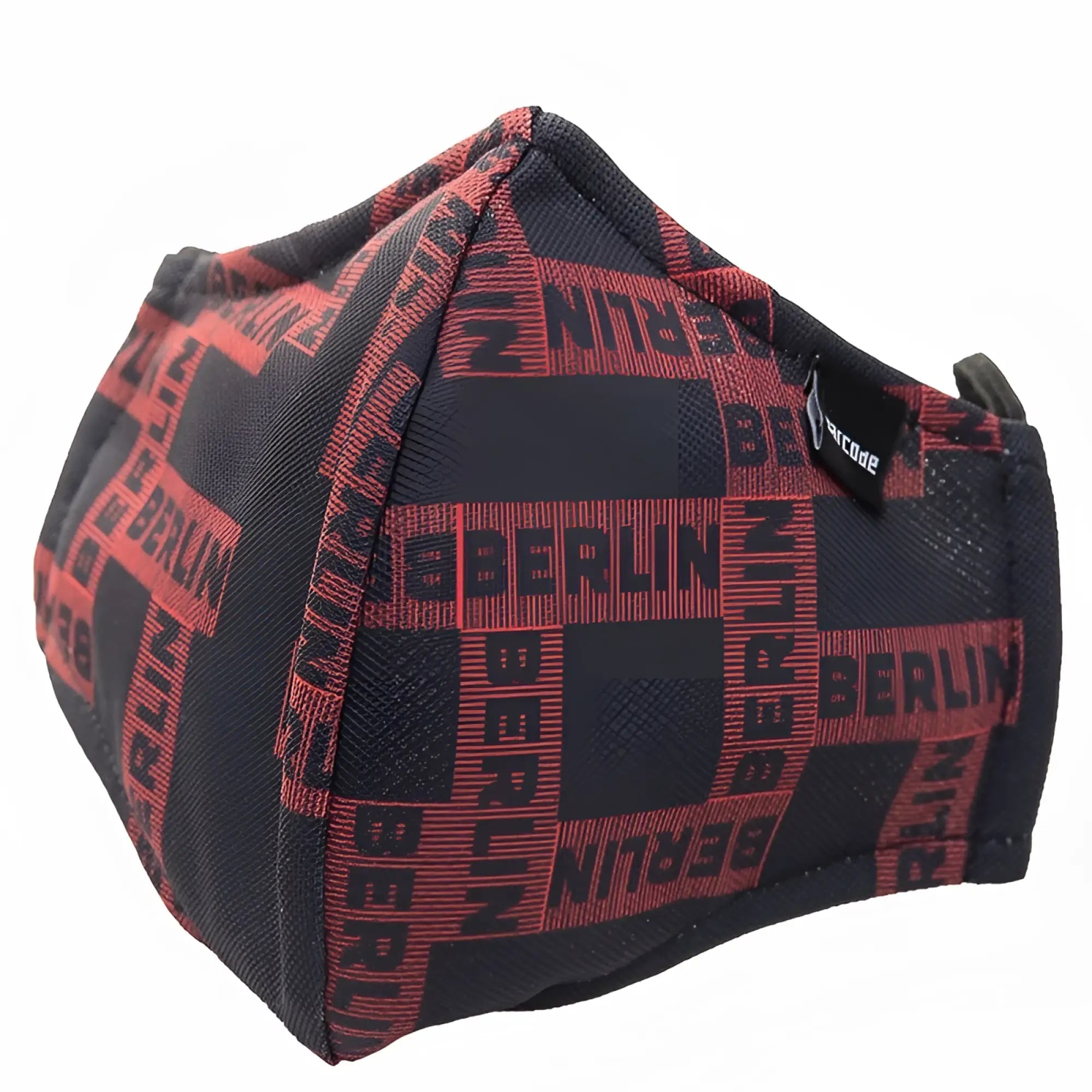 Black and red patterned Barcode Berlin chief warrant officer Grayson unisex face mask with berlin text design