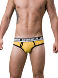 Yellow barcode berlin kreuzberg briefs with black trim and white logo band size s in front view