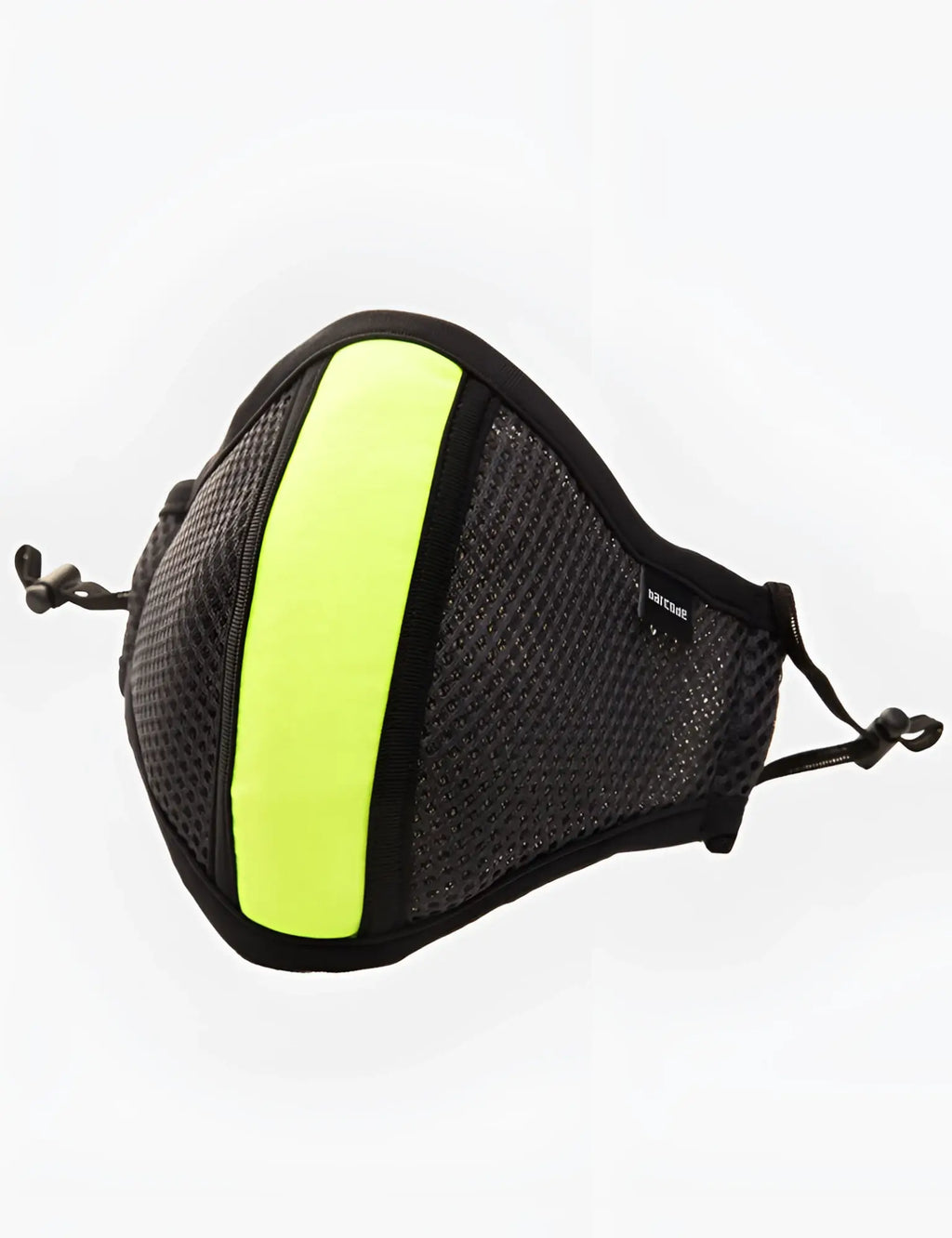 Black mesh face mask with neon yellow vertical stripe and adjustable elastic ear loops barcode berlin lieutenant skyler unisex