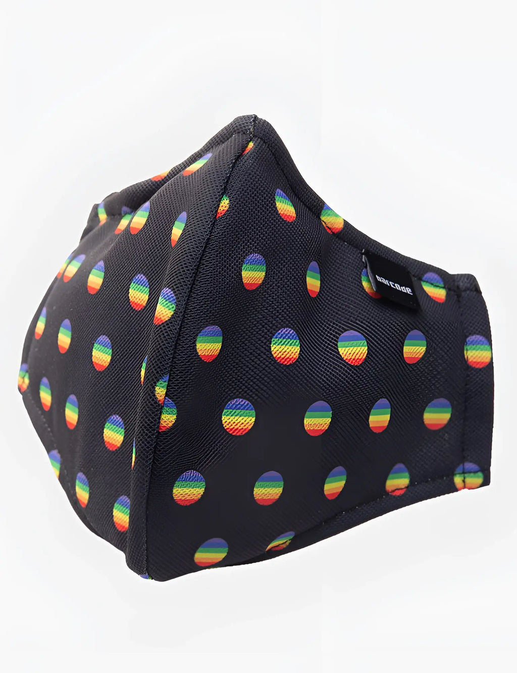 Black fabric face mask with colorful rainbow polka dots barcode berlin major general michelinho unisex mask size one size