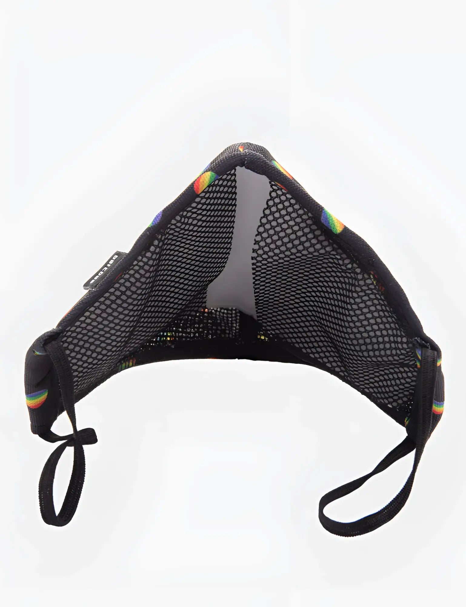 Black mesh face mask with rainbow trim and adjustable elastic ear loops from barcode berlin unisex one size