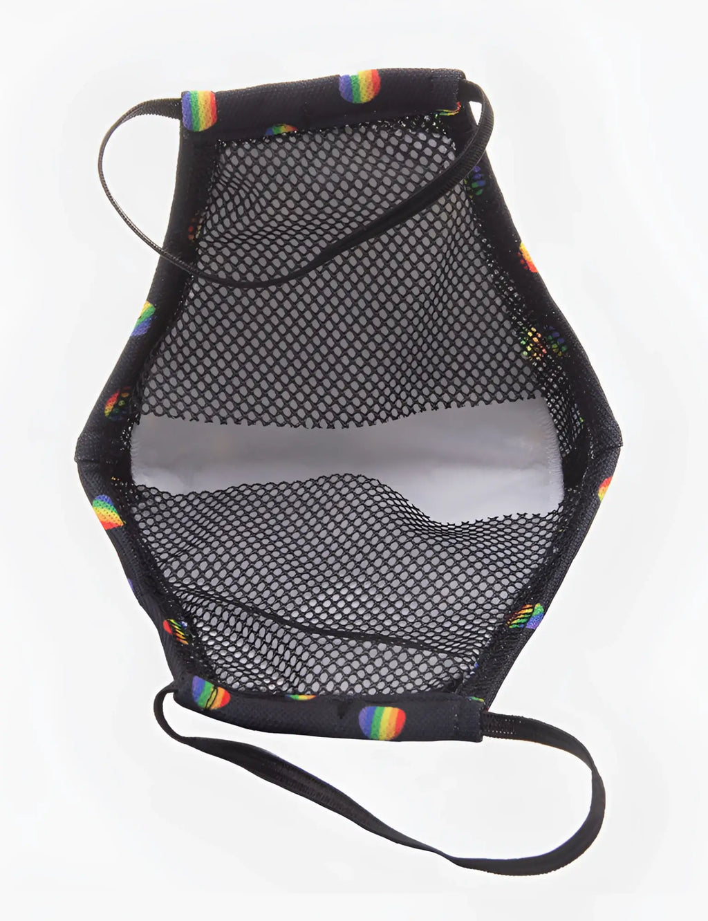 Black mesh face mask with rainbow polka dot edges and white filter pocket by barcode berlin unisex one size