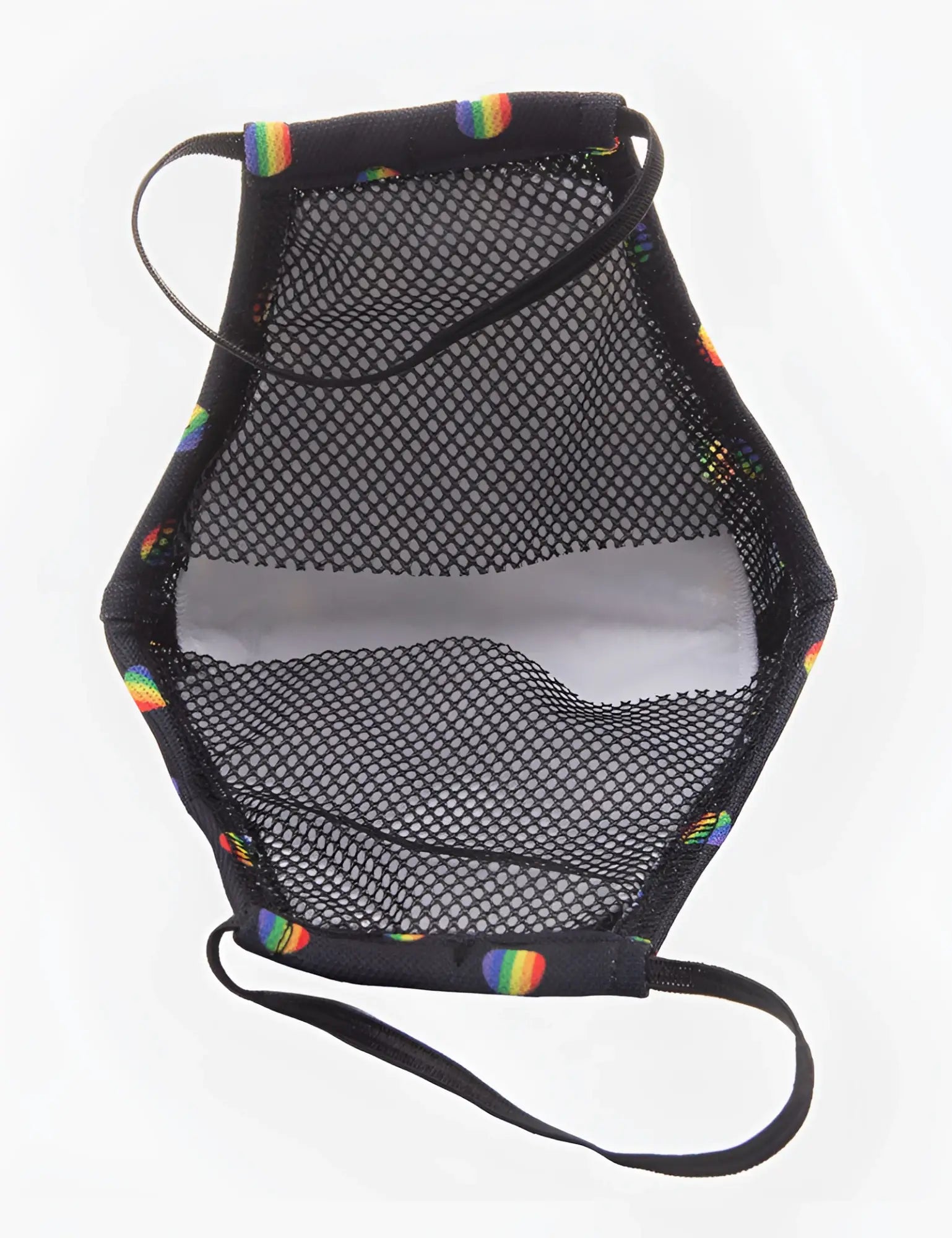Black mesh face mask with rainbow polka dot edges and white filter pocket by barcode berlin unisex one size