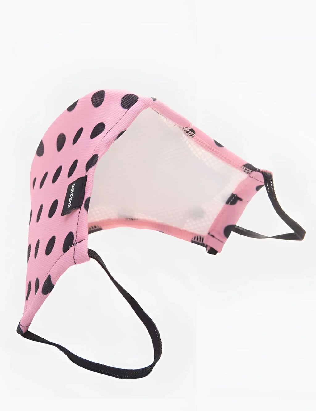 Pink polka-dot Barcode Berlin Major General Michelinho unisex mask with clear plastic panel and black elastic ear loops