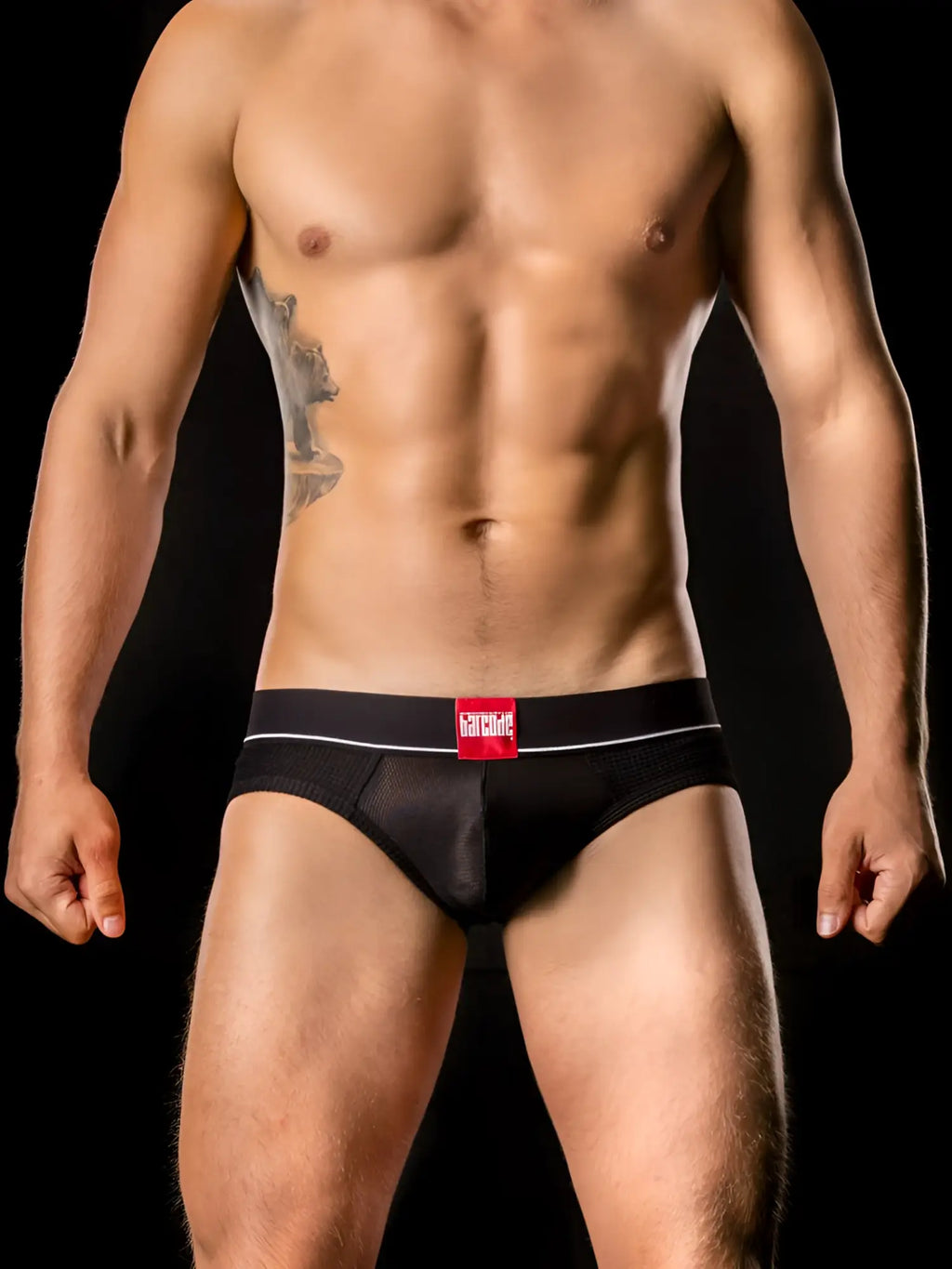 Black mesh barcode berlin berlin mitte thermo briefs with red brand label on waistband size s