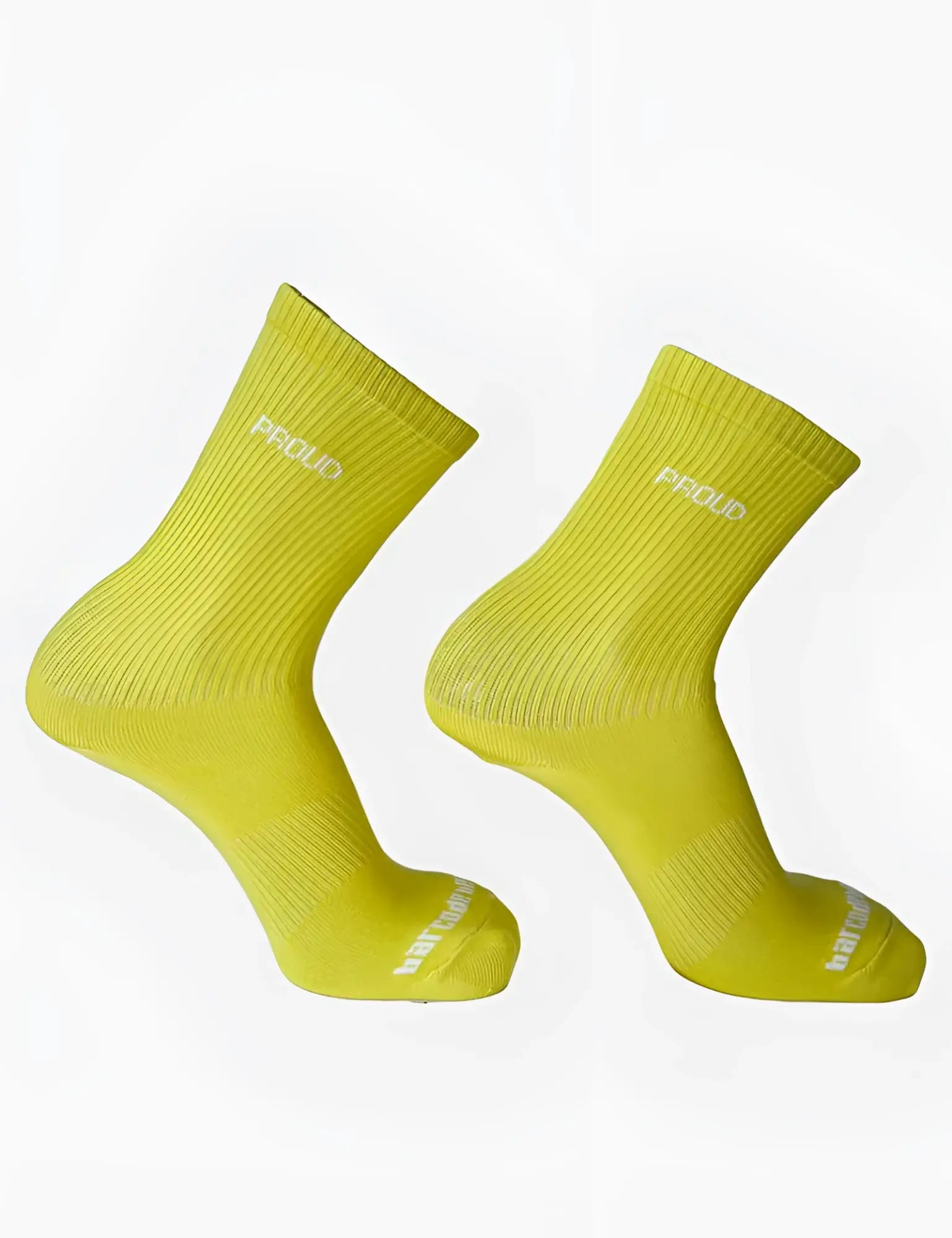 Bright yellow ribbed ankle socks with proud embroidered on cuff and toe barcode berlin proud gym socks size l/xl