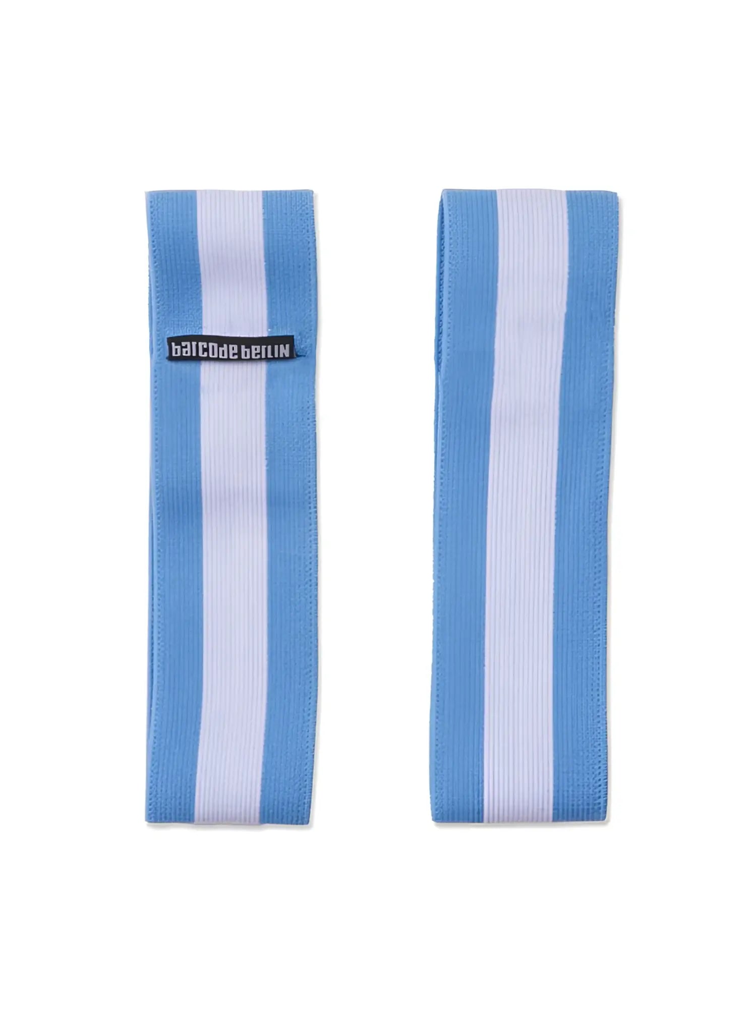 Light blue and white striped elastic headband from Barcode Berlin designed for comfortable everyday wear in size M