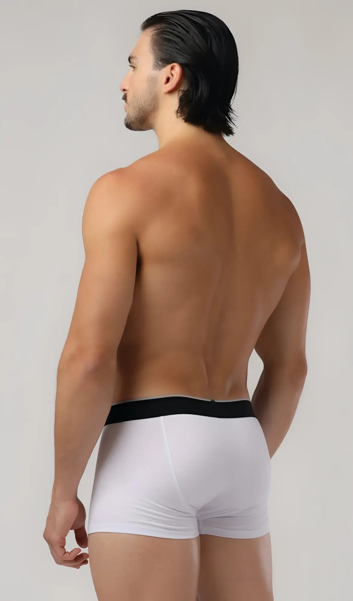 Basic boxer trunks white cotton boxer briefs with black elastic waistband front view