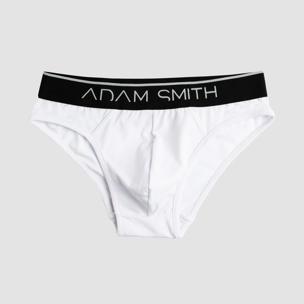 Basic briefs white adam smith briefs with black waistband and silver lettering for everyday comfort and support