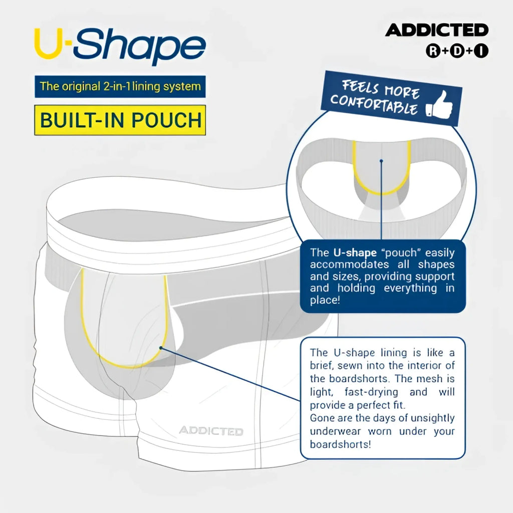 Basic mini short addicted u-shape briefs in black with built-in mesh pouch for support and comfort