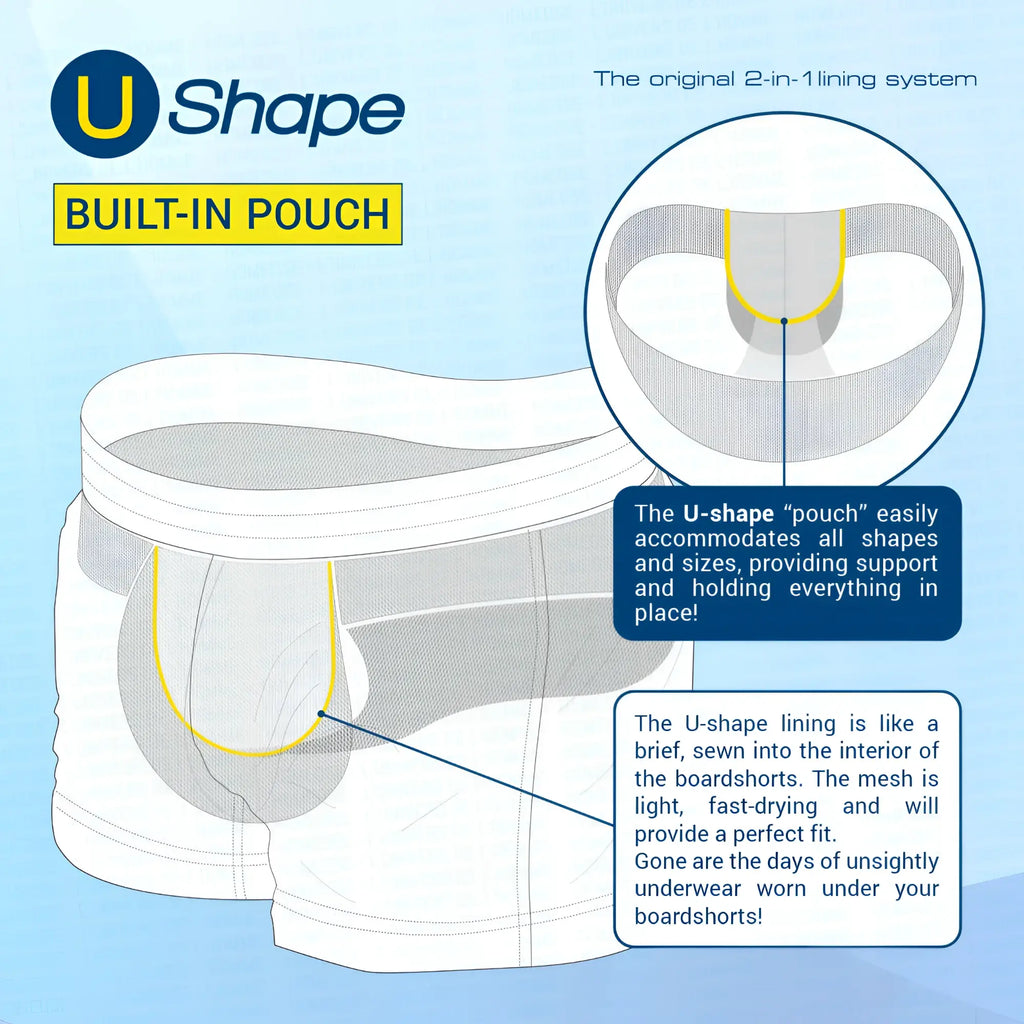 Basic mini short u shape built-in pouch briefs with mesh lining and yellow trim for breathable comfort