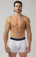 Basic trunks white adam smith boxer briefs with black waistband and white brand name lettering for everyday comfort