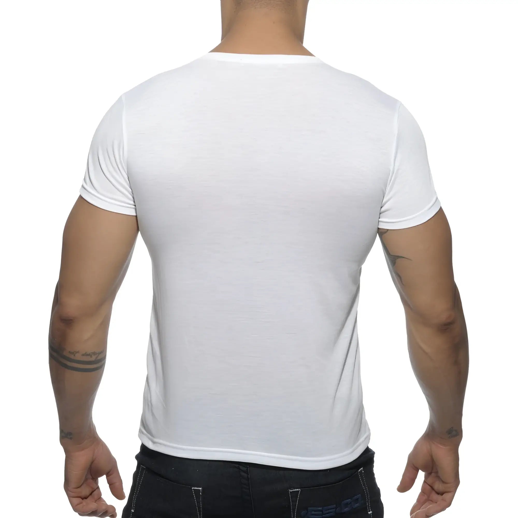 White cotton basic v neck t shirt with short sleeves ideal for casual everyday wear
