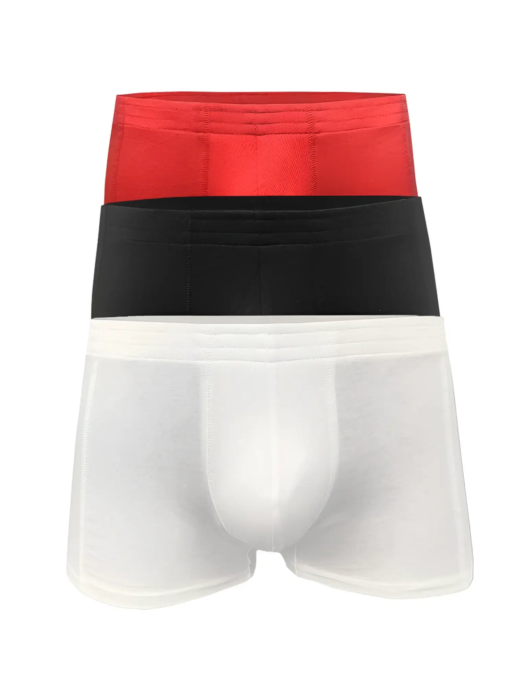Basics trunk 3-pack of men’s briefs in red black and white with smooth fabric finish for comfortable everyday wear