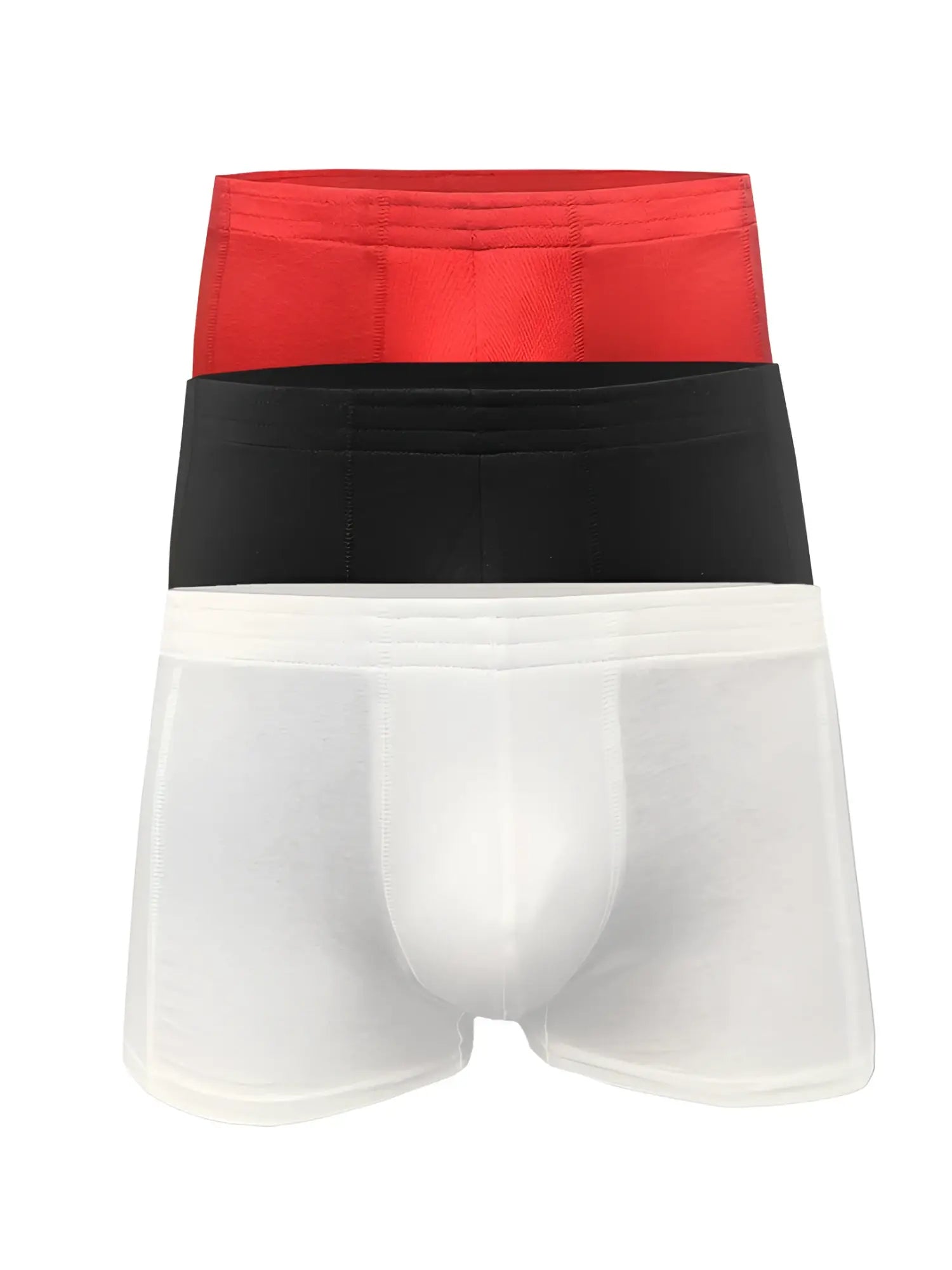 Basics trunk 3-pack of men’s briefs in red black and white with smooth fabric finish for comfortable everyday wear