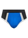 Basix comfort one brief blue black and white striped men’s briefs with a snug fit and breathable fabric