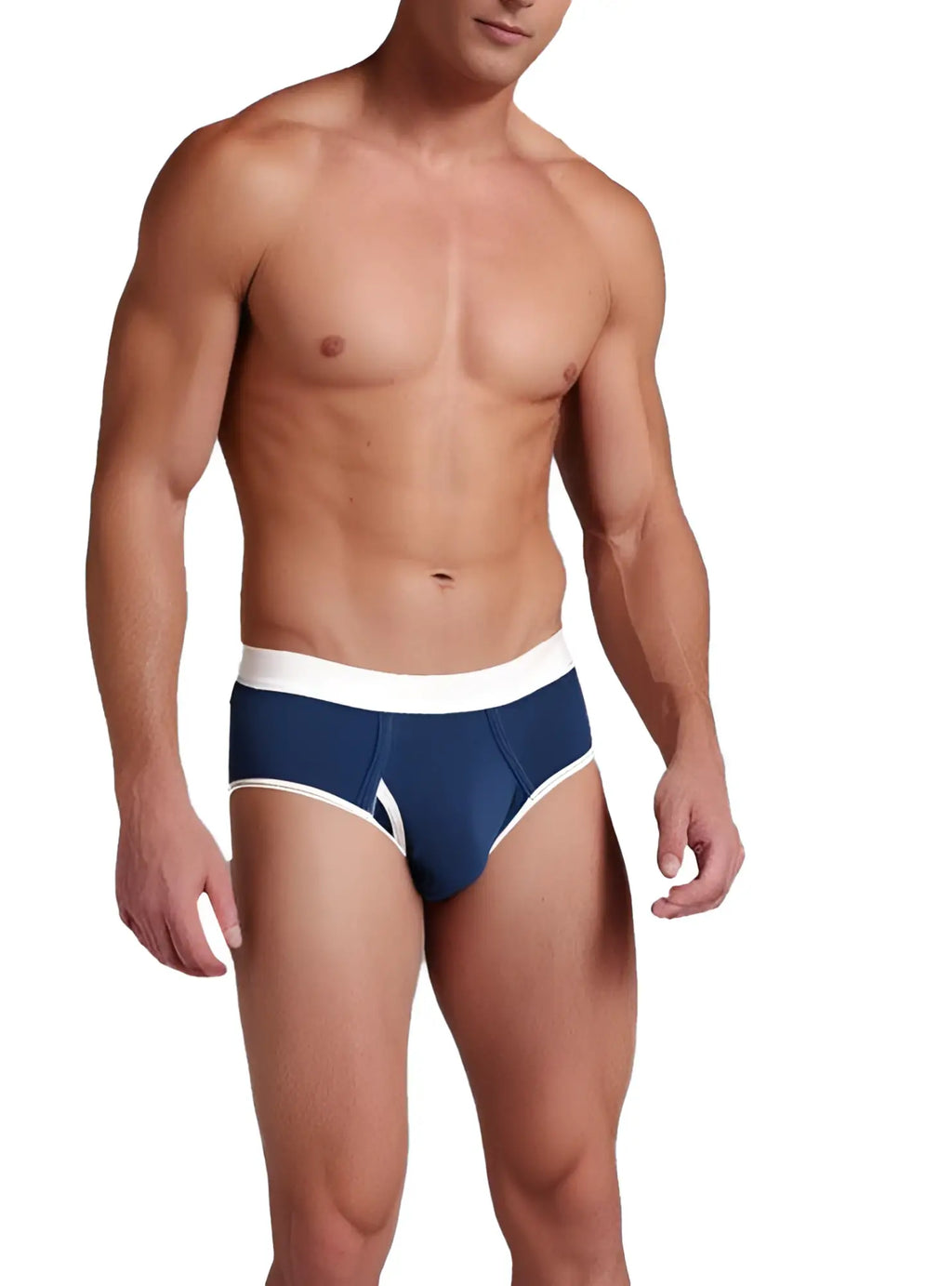 Basix comfort brief navy blue briefs with white trim and subtle v-shaped side design for everyday comfort