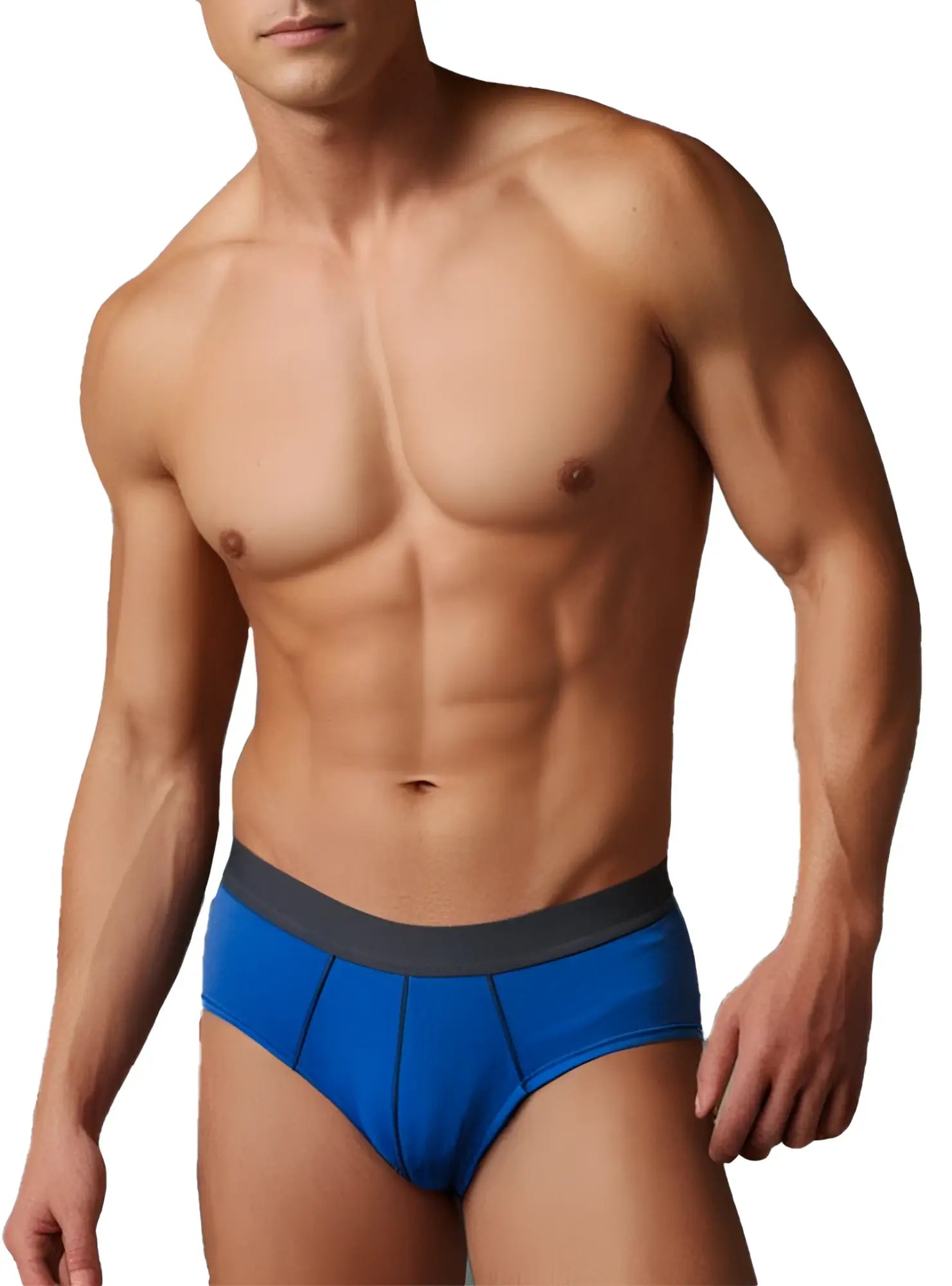 Blue athletic briefs with a dark gray waistband from basix comfort contrast brief collection for active wear