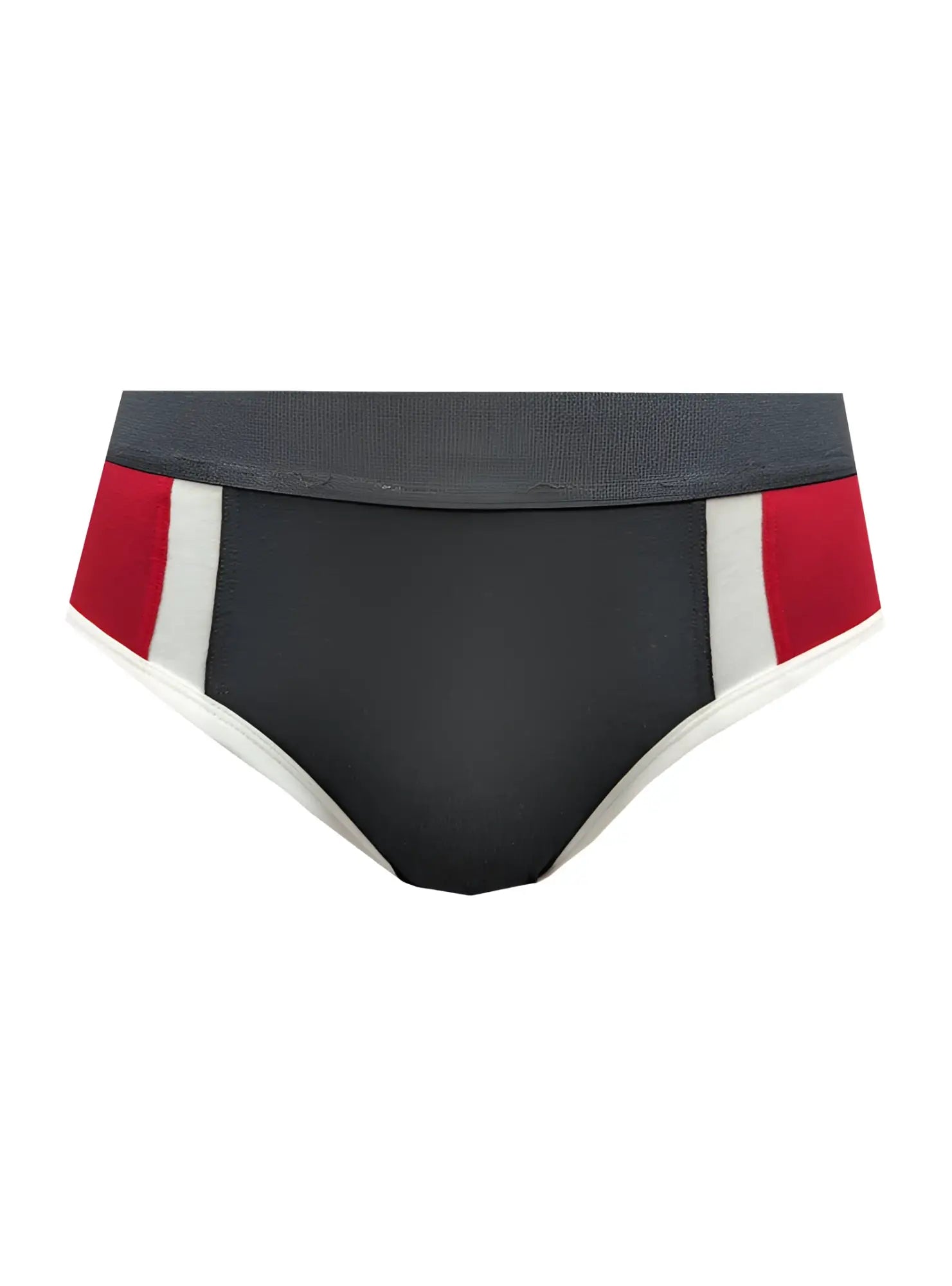 Basix Comfort Jock black red and white striped briefs with textured waistband for comfortable support