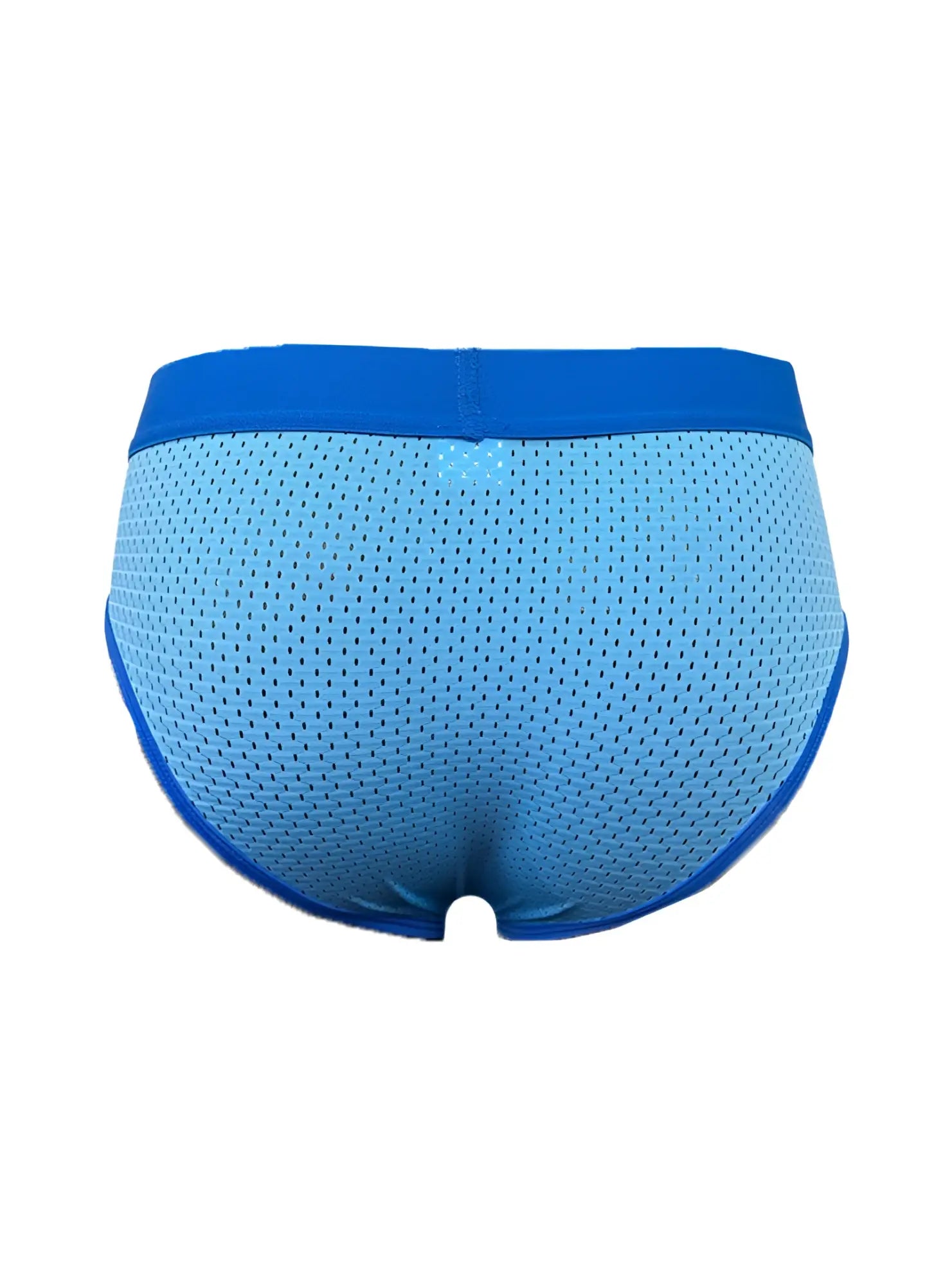 Basix comfort mesh brief in blue with solid blue waistband featuring breathable mesh fabric for everyday wear