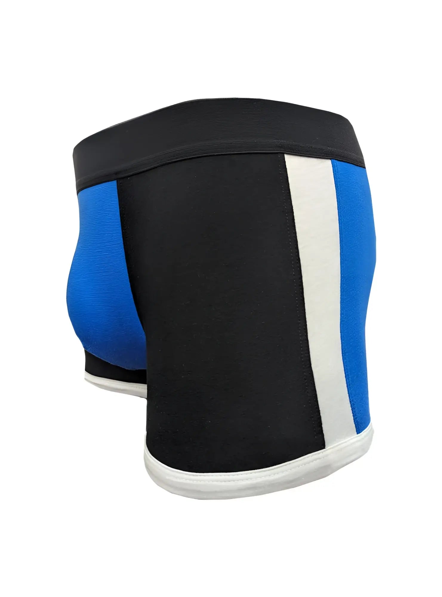 Basix comfort one trunk men’s boxer briefs with snug fit in black blue and white stripes for all day comfort