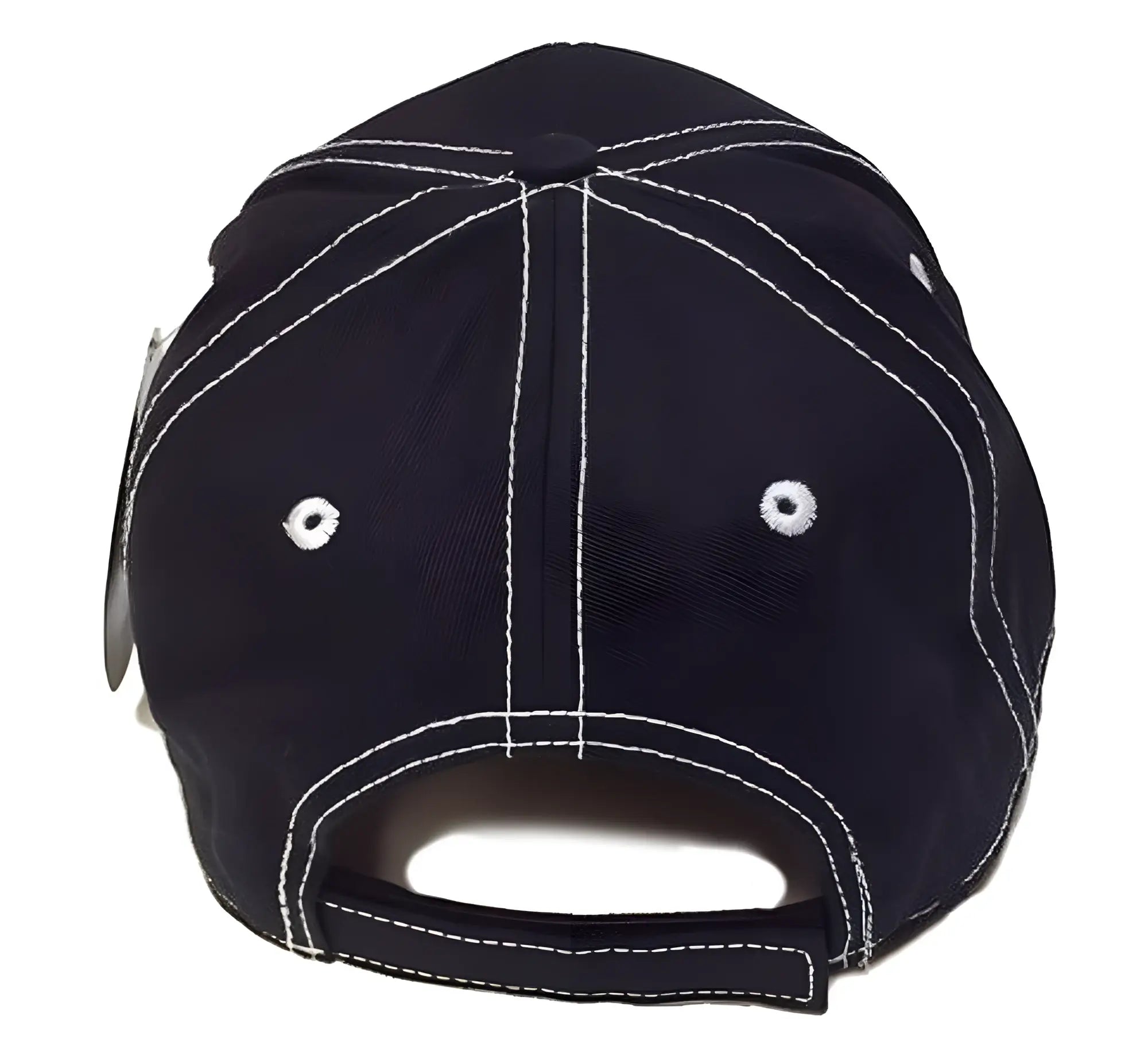 Black bear paw logo cap with white stitching and adjustable strap shown from the back side