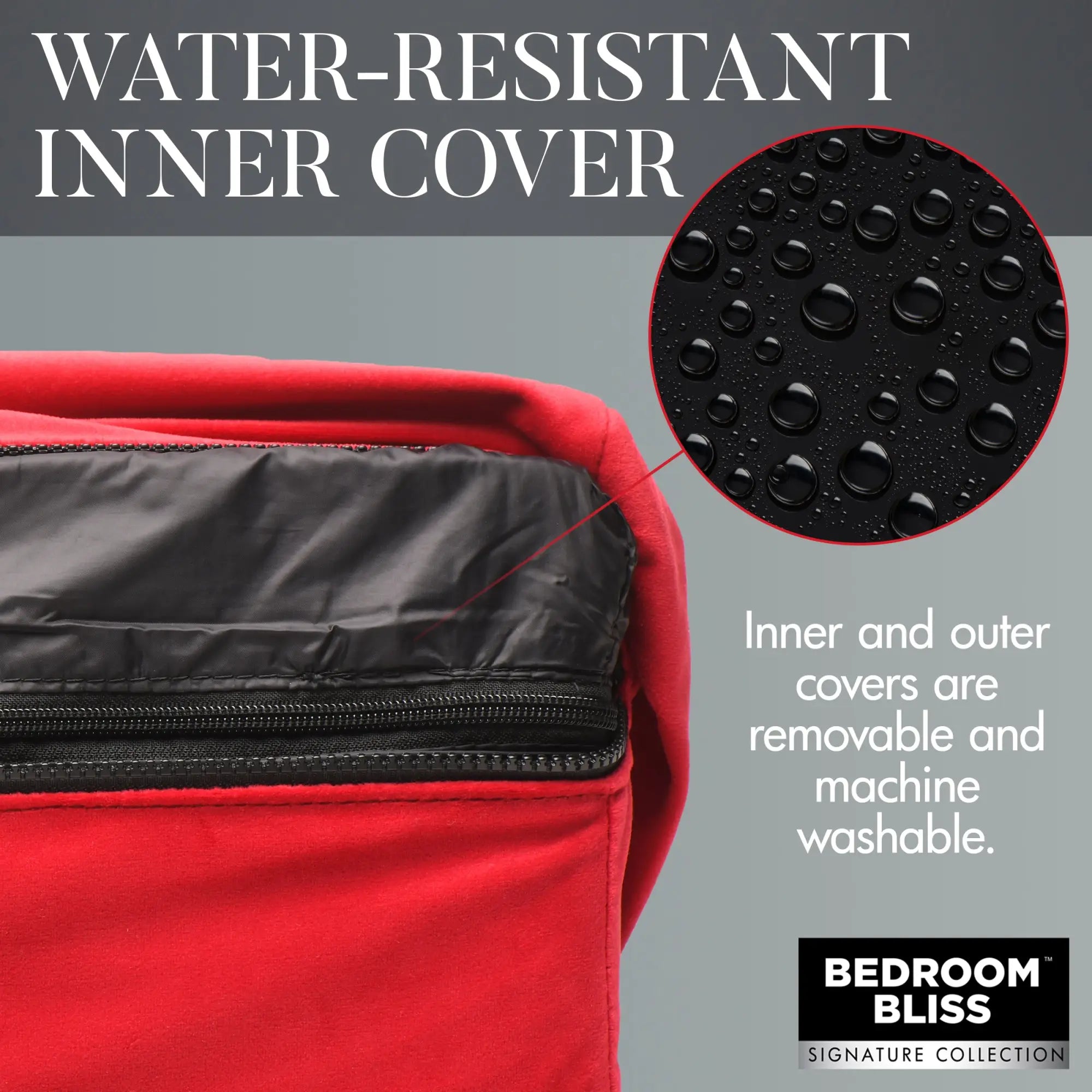 Bedroom Bliss The Love Couch features a bright red outer cover and a black, water-resistant, removable inner liner.