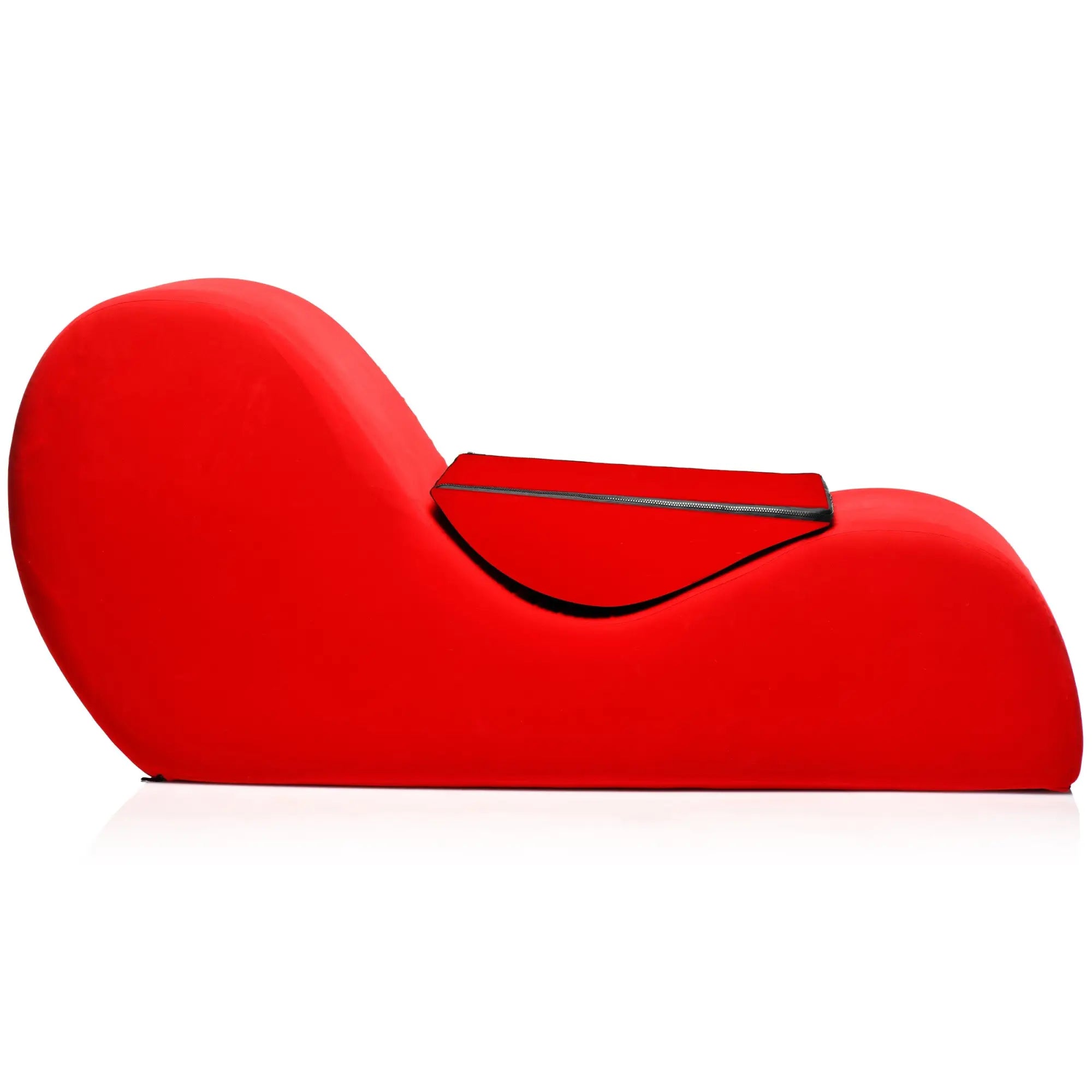 Bedroom Bliss The Love Couch: A vibrant red, ergonomic lounge chair with a smooth, curved, modern design.