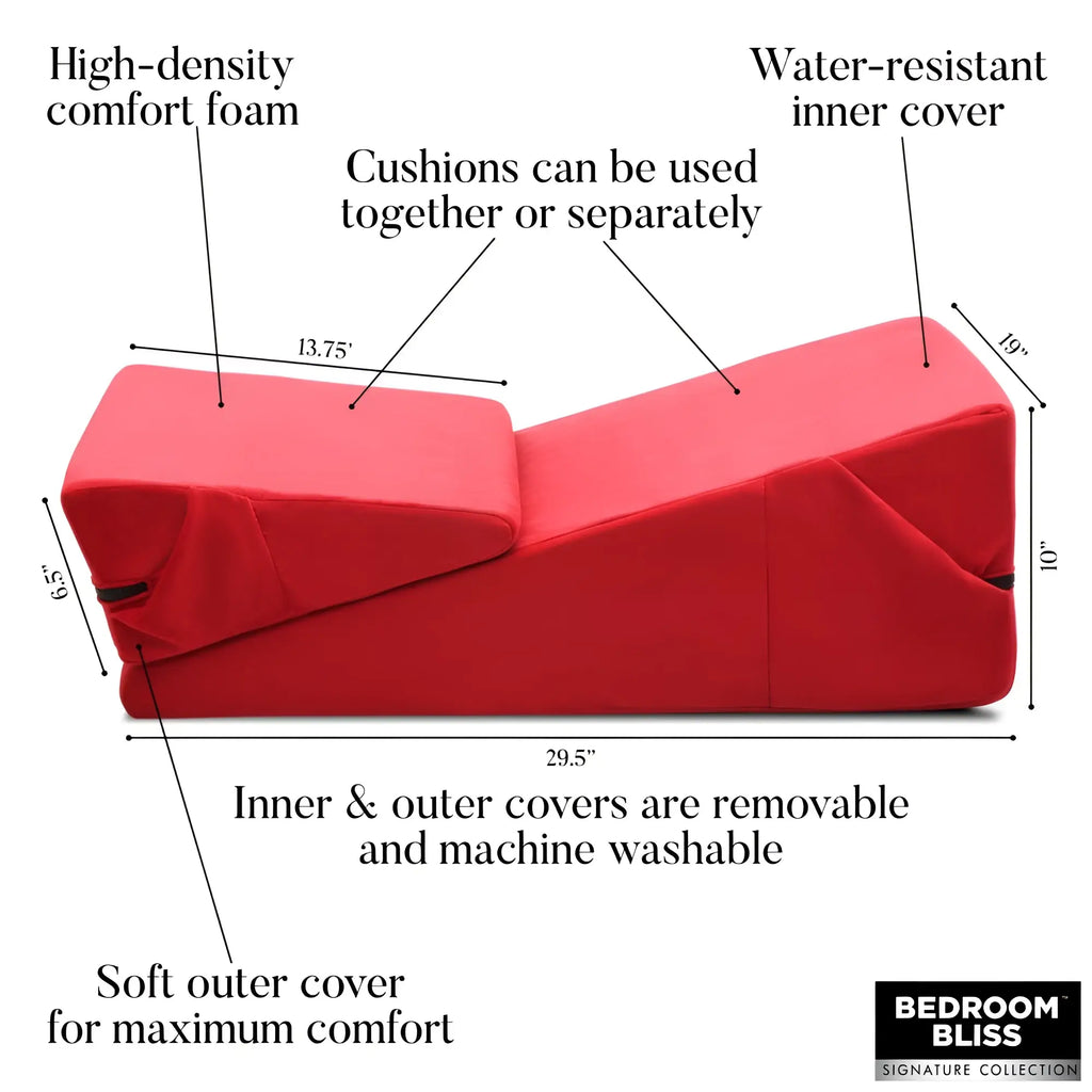 Bedroom Bliss Love Cushion Set in red, featuring two modular wedge pillows with removable, washable fabric covers.
