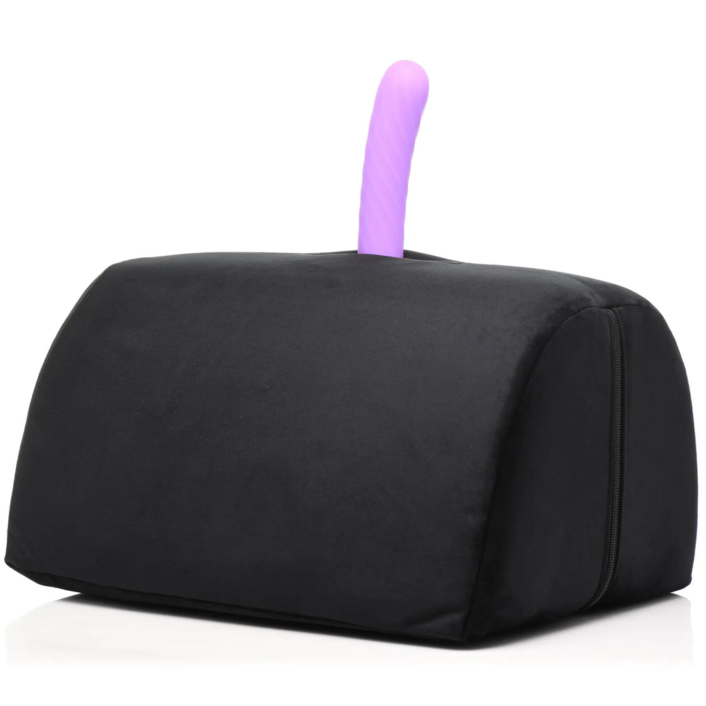 Bedroom Bliss Love Toy Cushion: A black, velvet-textured, wedge-shaped support pillow with a purple toy insert.