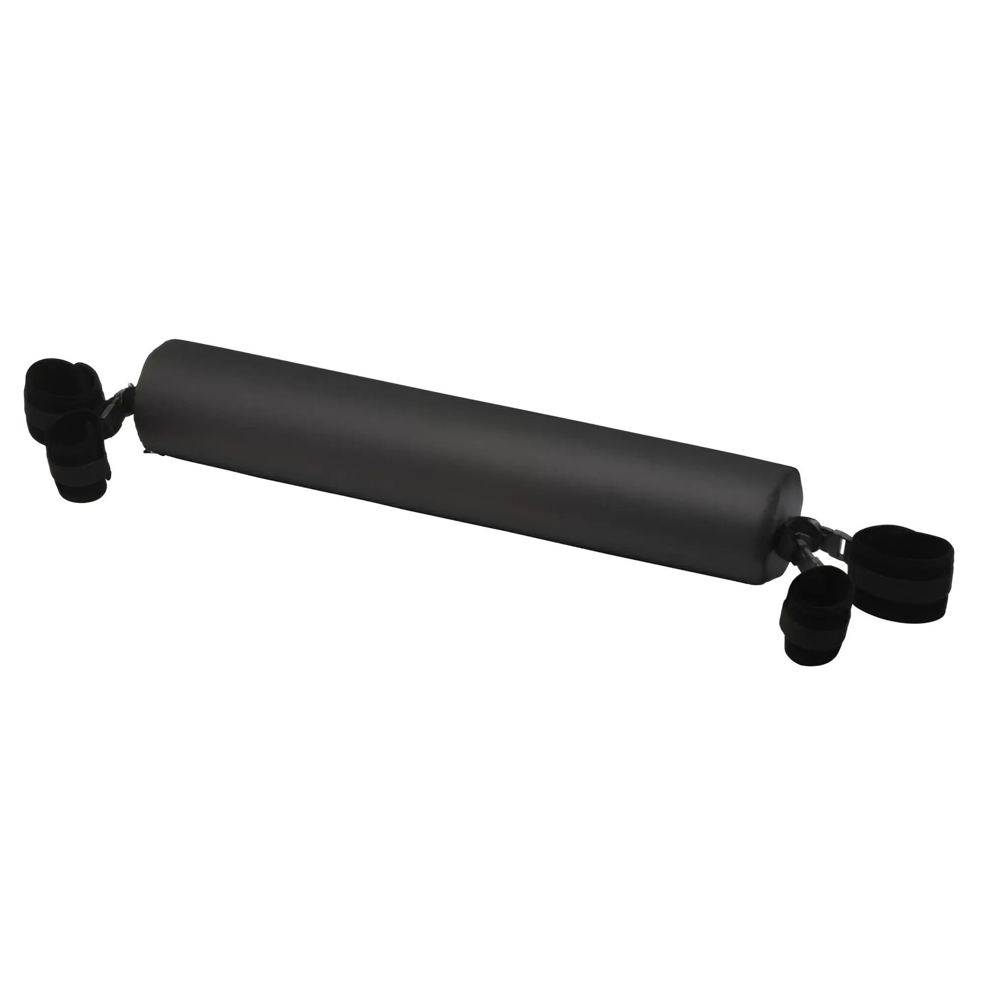 Bedroom Bliss black padded spreader bar featuring adjustable wrist or ankle restraints on each end.