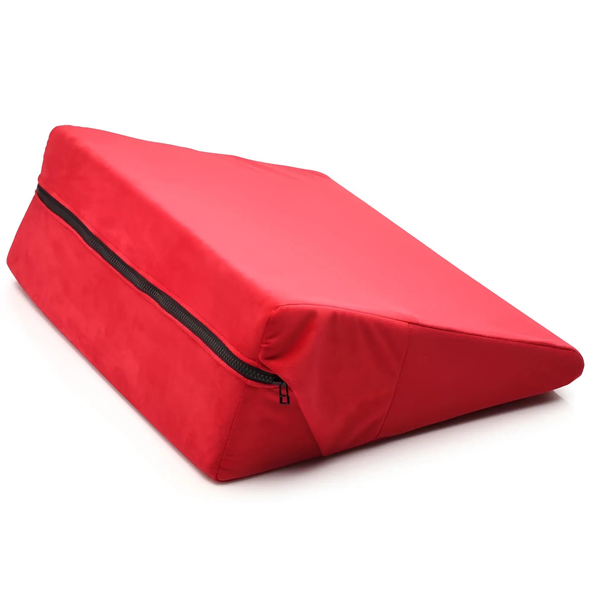 Bedroom Bliss Small Love Cushion: A red, wedge-shaped foam support pillow featuring a black side zipper.
