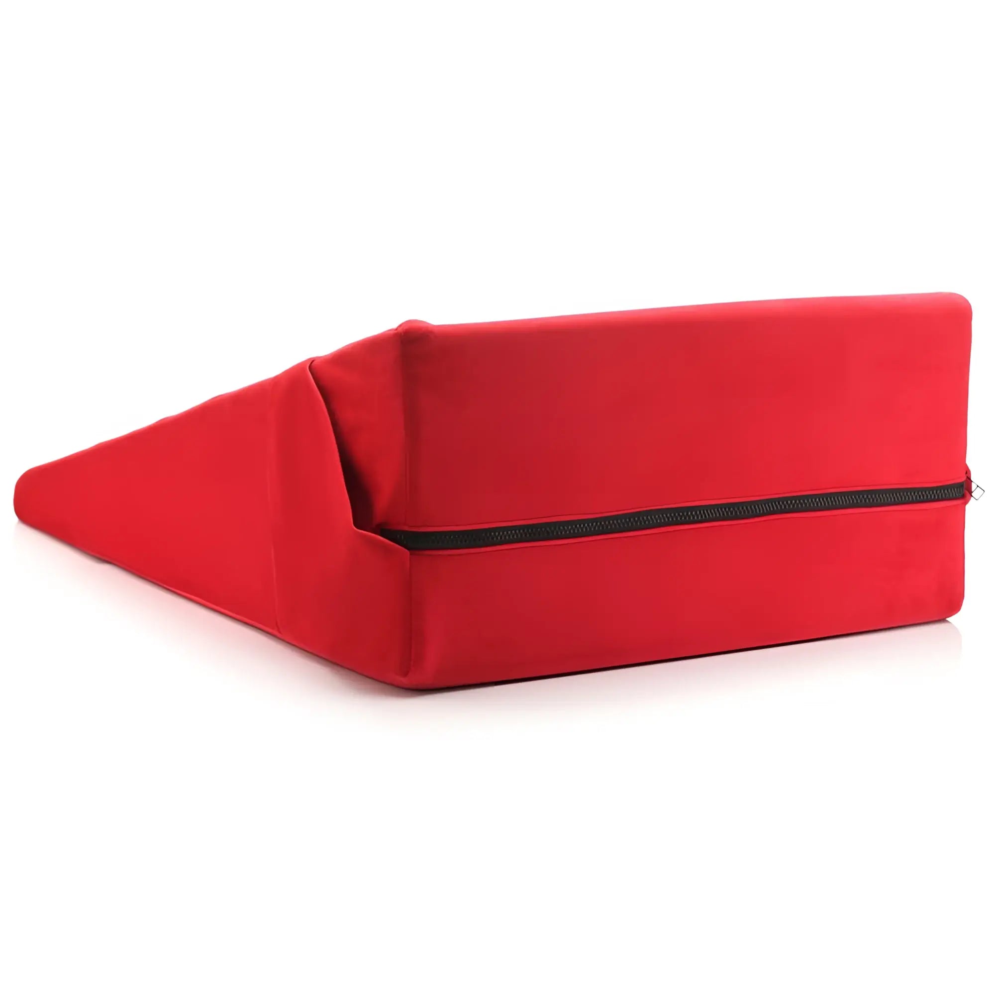 Bedroom Bliss XL Love Cushion in vibrant red velvet, featuring a sleek, slanted wedge design with a black side zipper.