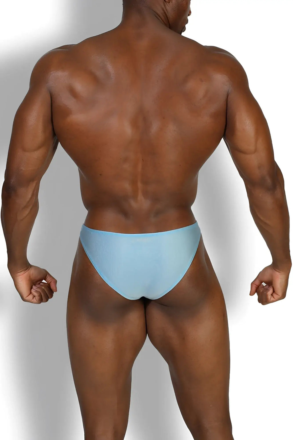 Bejeweled bikini swim briefs in aquamarine blue featuring light blue smooth form-fitting athletic briefs design