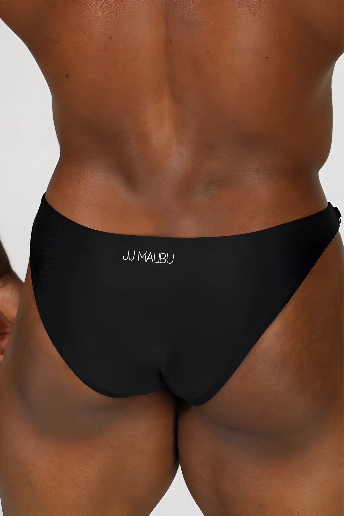 Bejeweled bikini swim briefs black onyx featuring black jj malbu swim trunks with sleek design and white waistband branding