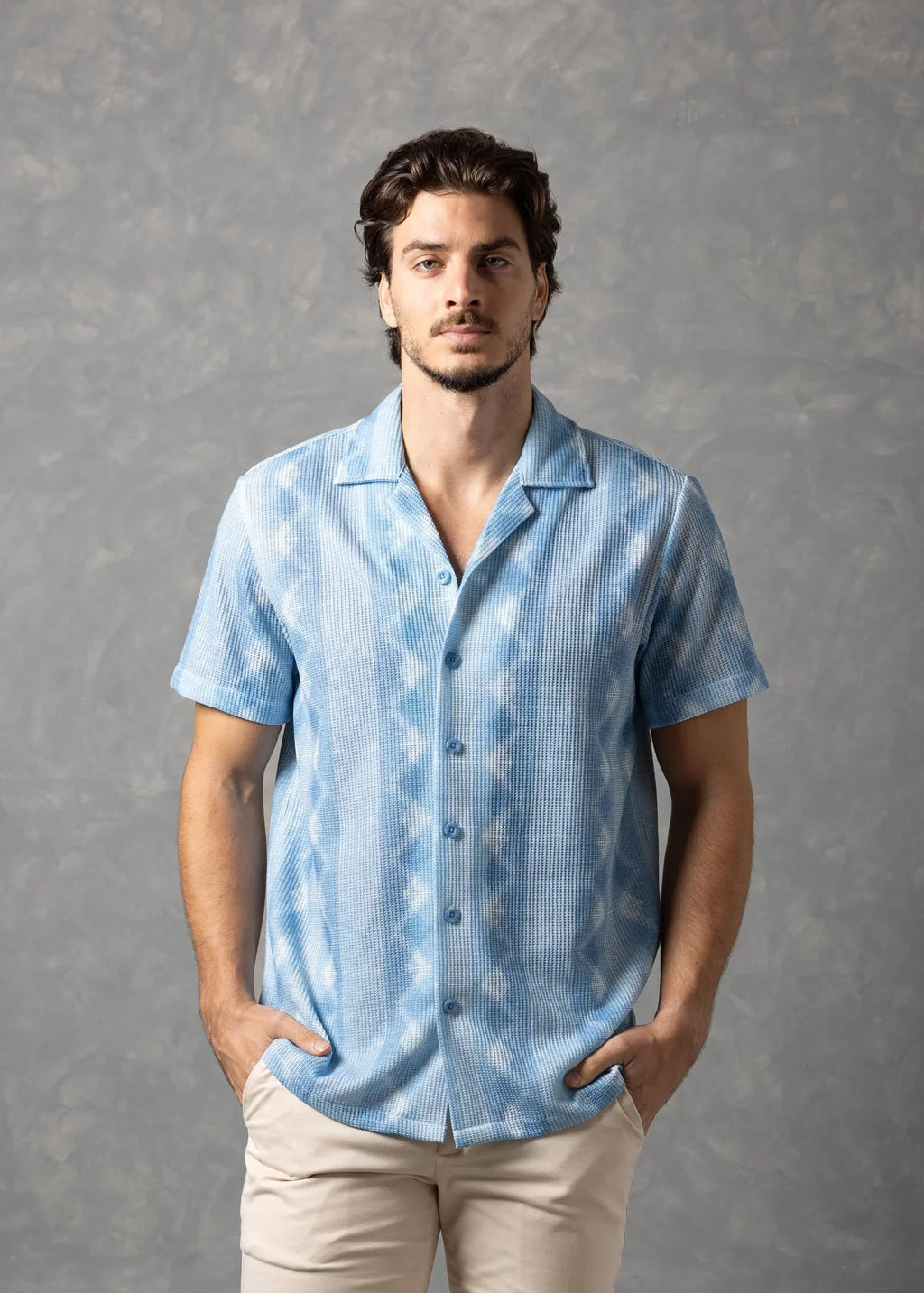 Bespoke Moda Men's Azure Coast Textured S/S Shirt - Blue