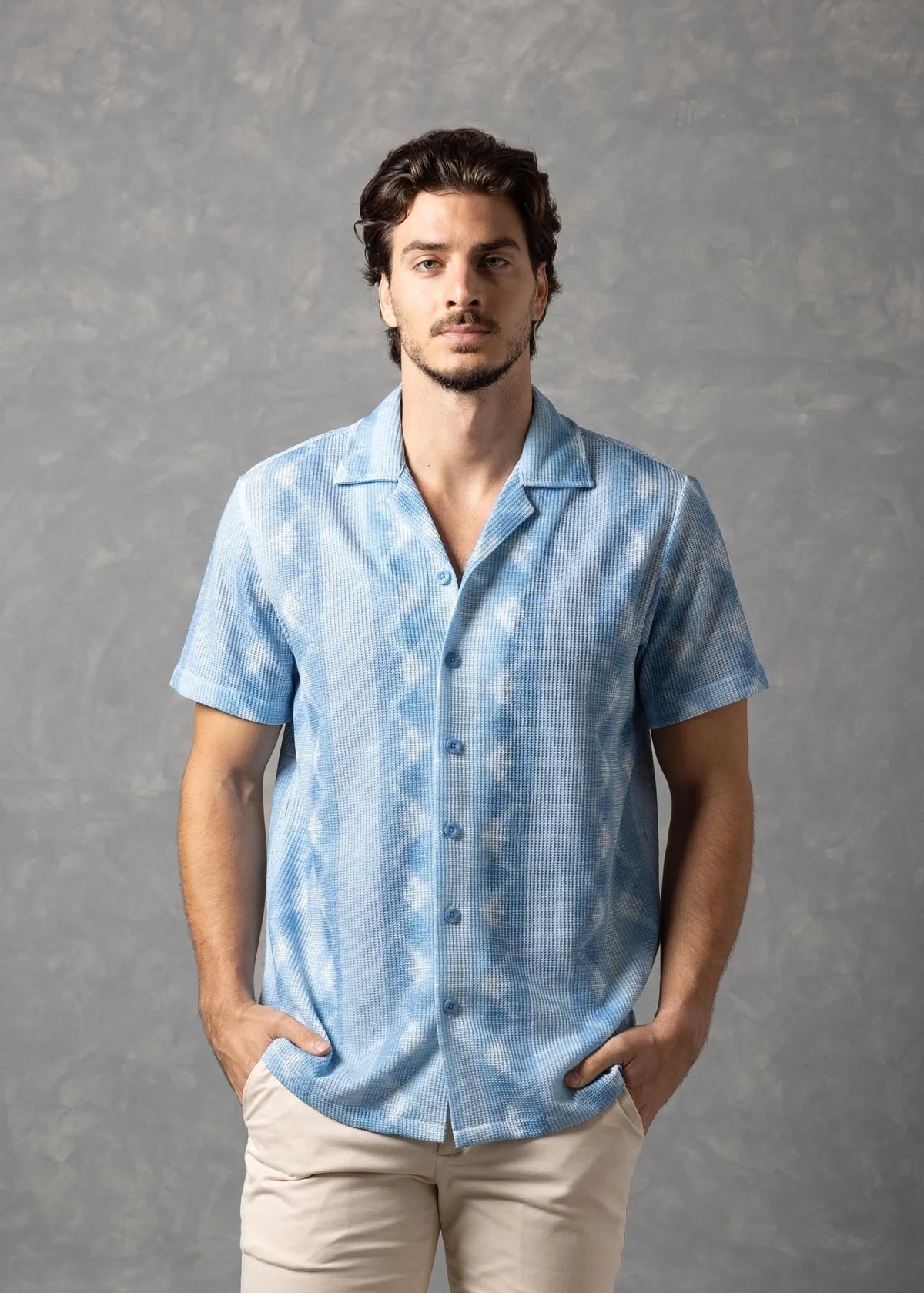 Bespoke Moda Men's Azure Coast Textured S/S Shirt - Blue