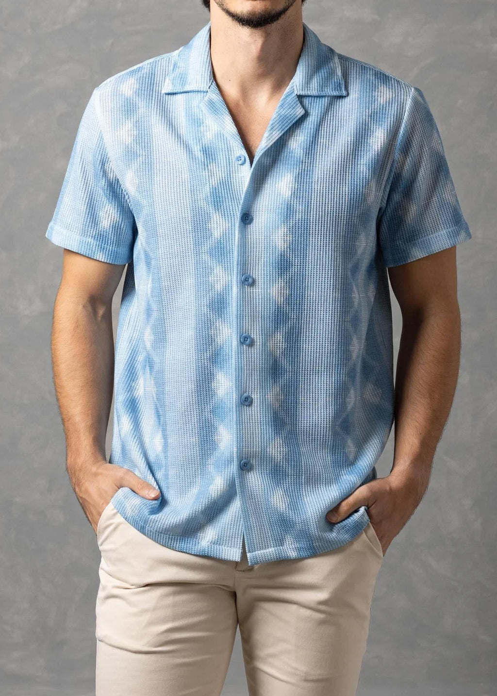 Bespoke Moda Men's Azure Coast Textured S/S Shirt - Blue