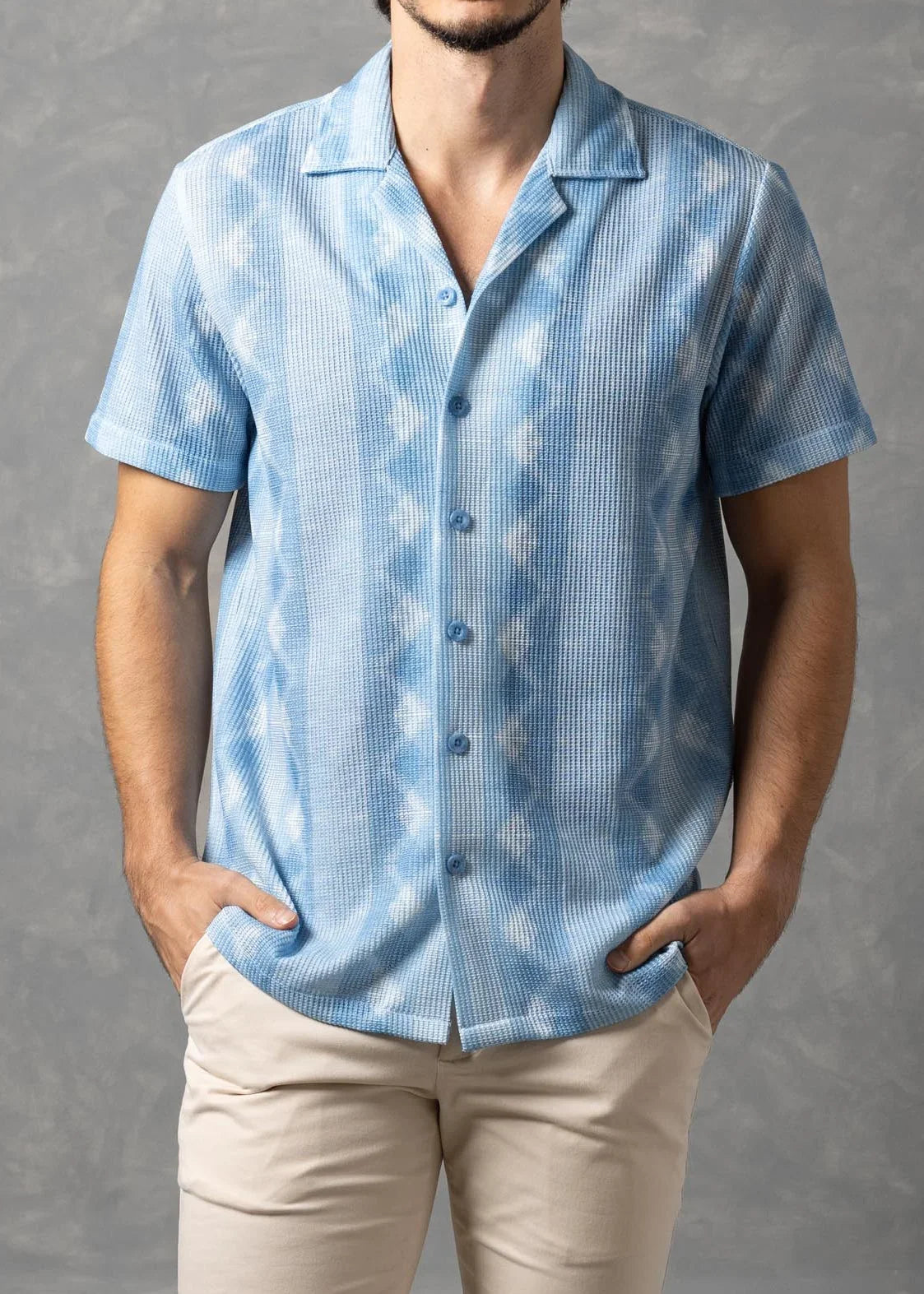 Bespoke Moda Men's Azure Coast Textured S/S Shirt - Blue