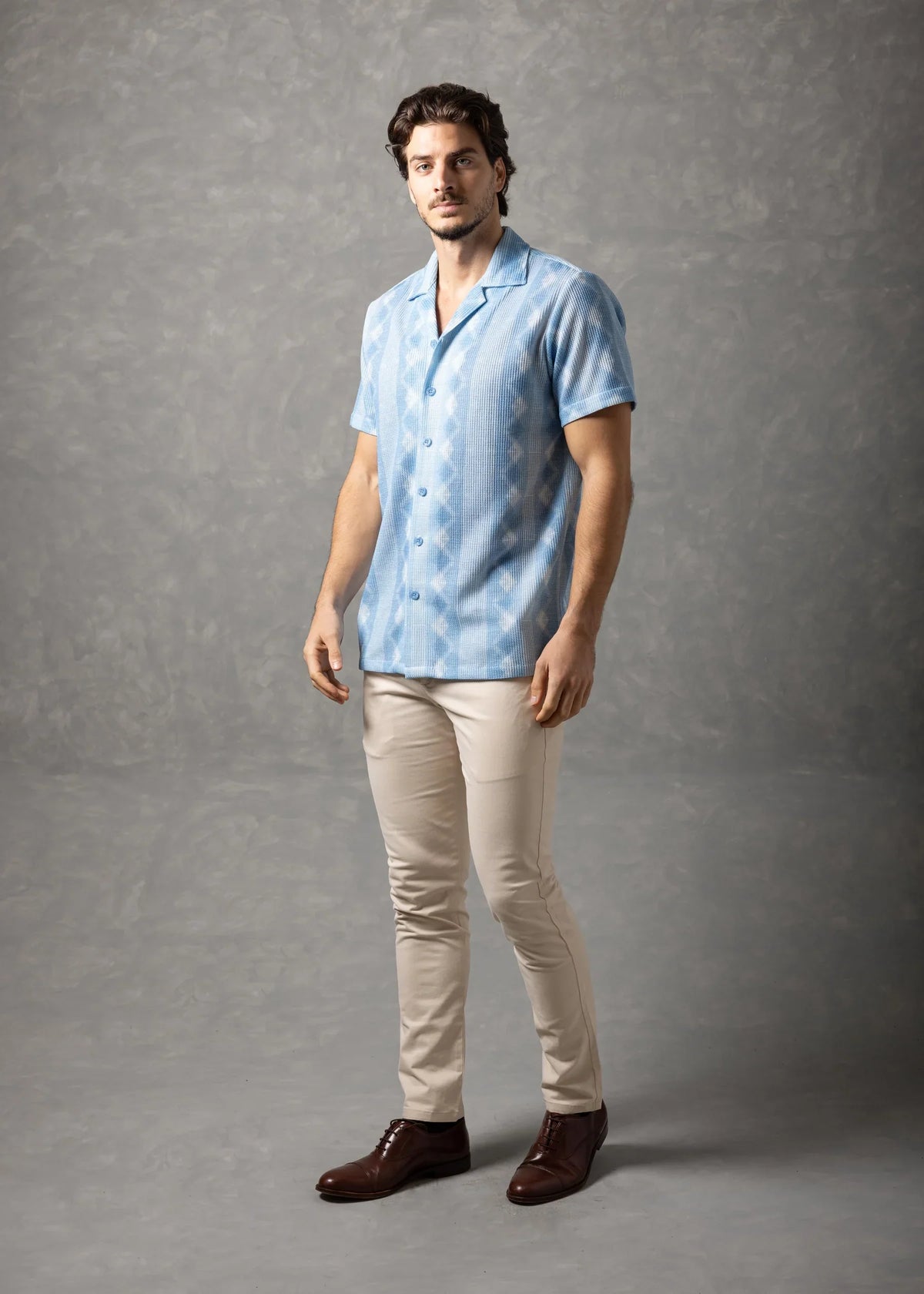 Bespoke Moda Men's Azure Coast Textured S/S Shirt - Blue