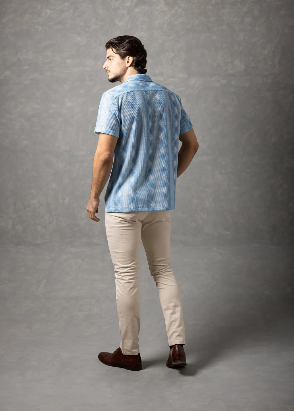 Bespoke Moda Men's Azure Coast Textured S/S Shirt - Blue